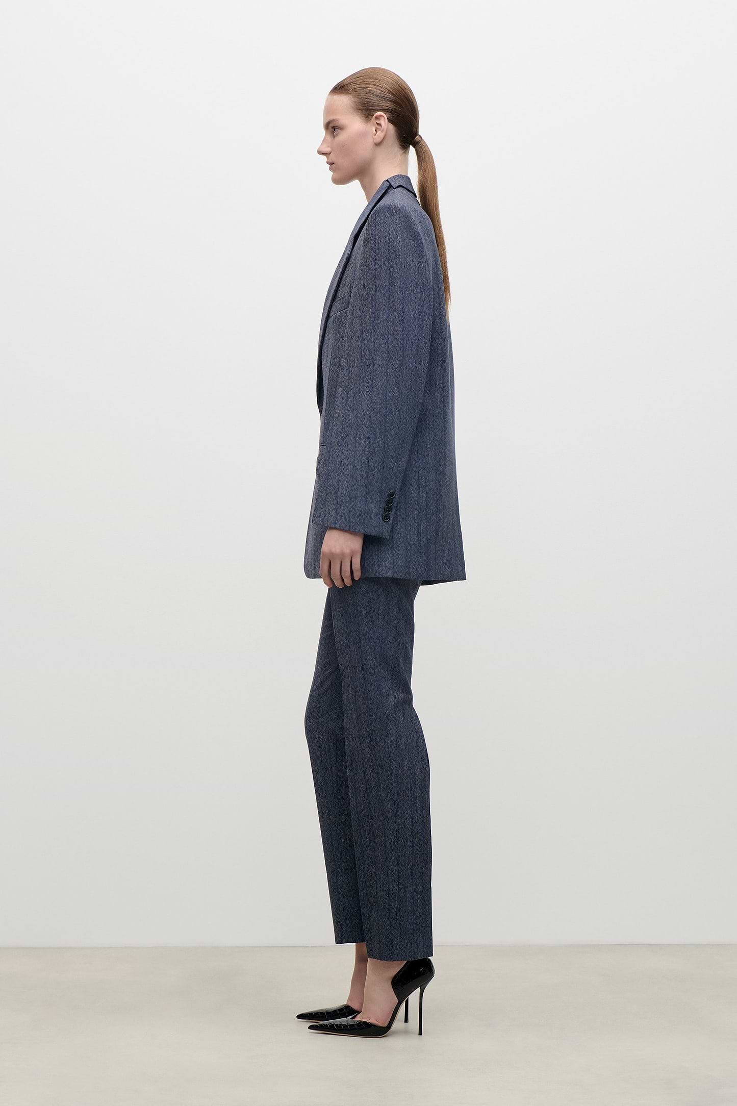 Split Collar Jacket In Blue Melange