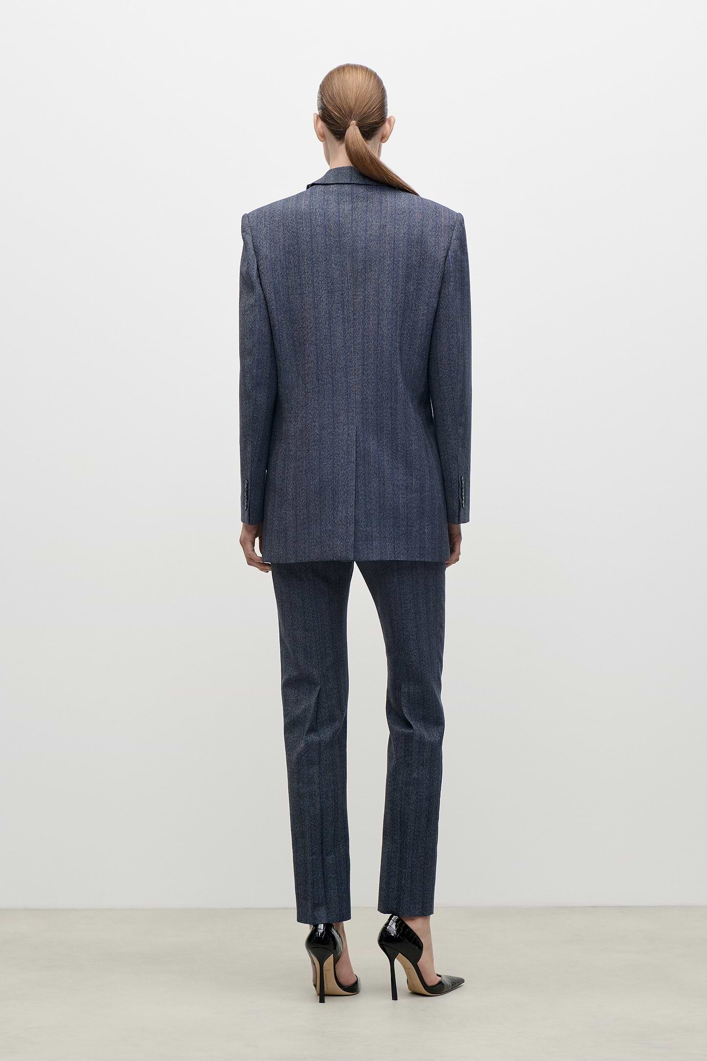 Split Collar Jacket In Blue Melange