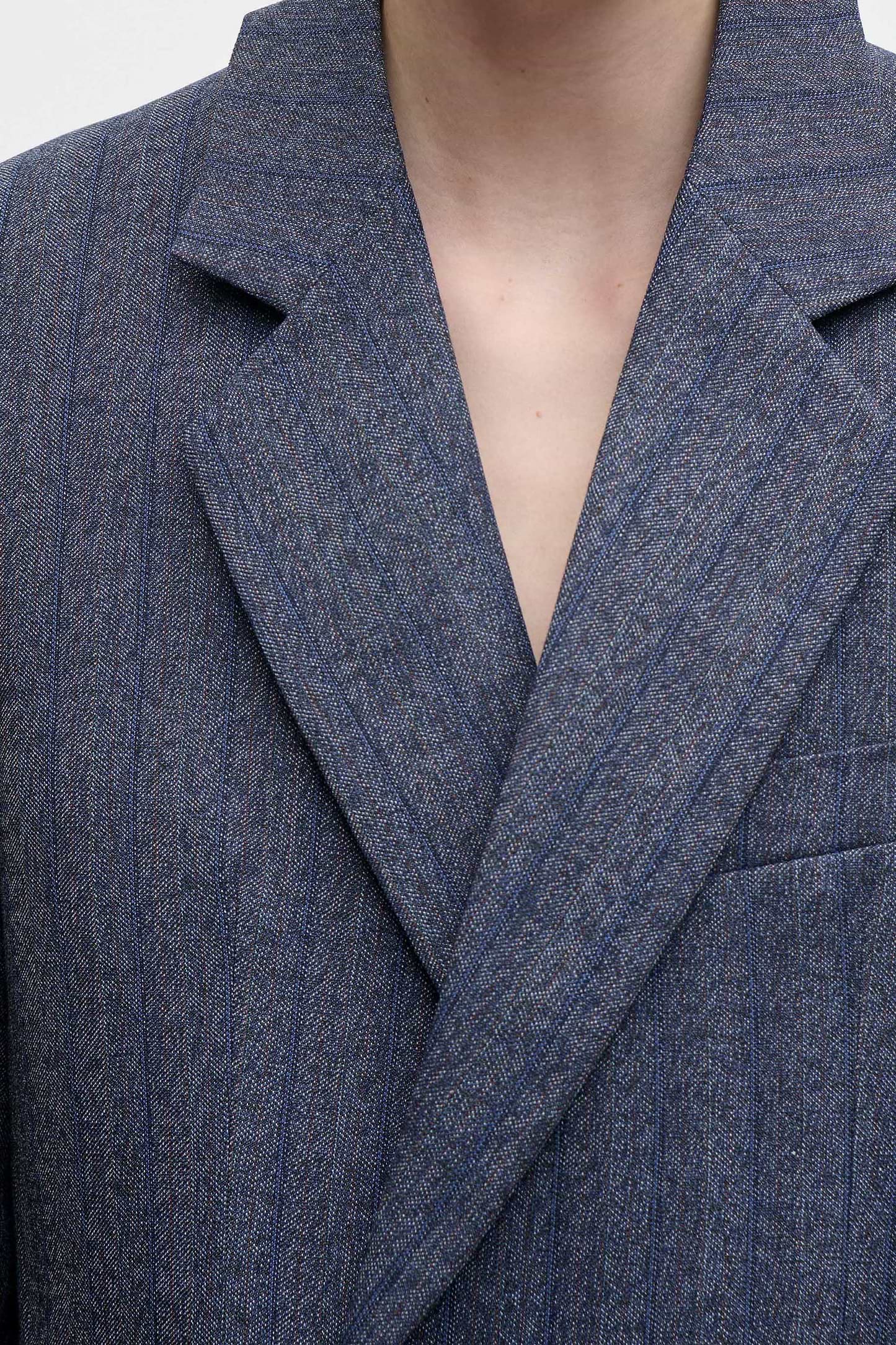 Split Collar Jacket In Blue Melange