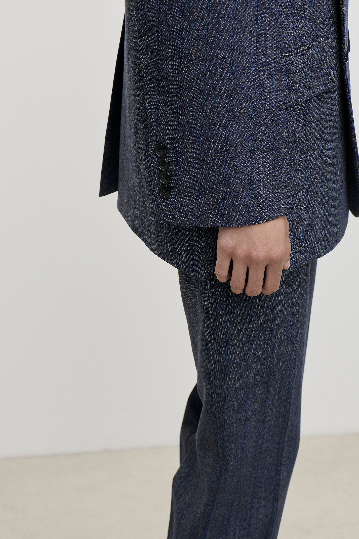 Split Collar Jacket In Blue Melange