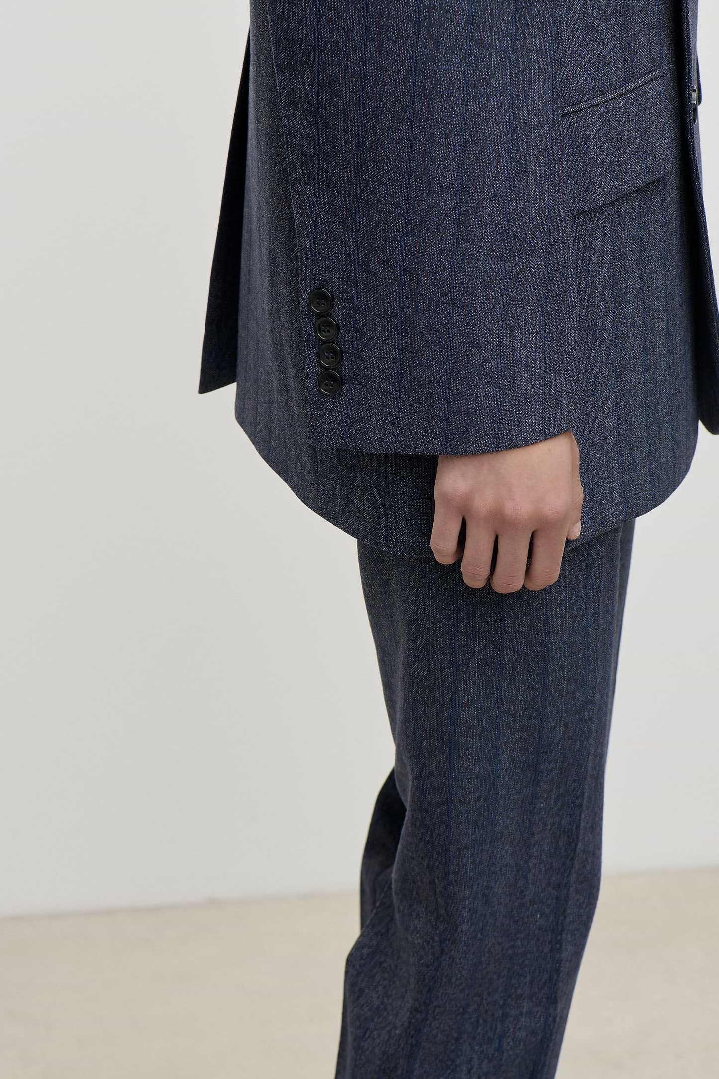 Split Collar Jacket In Blue Melange
