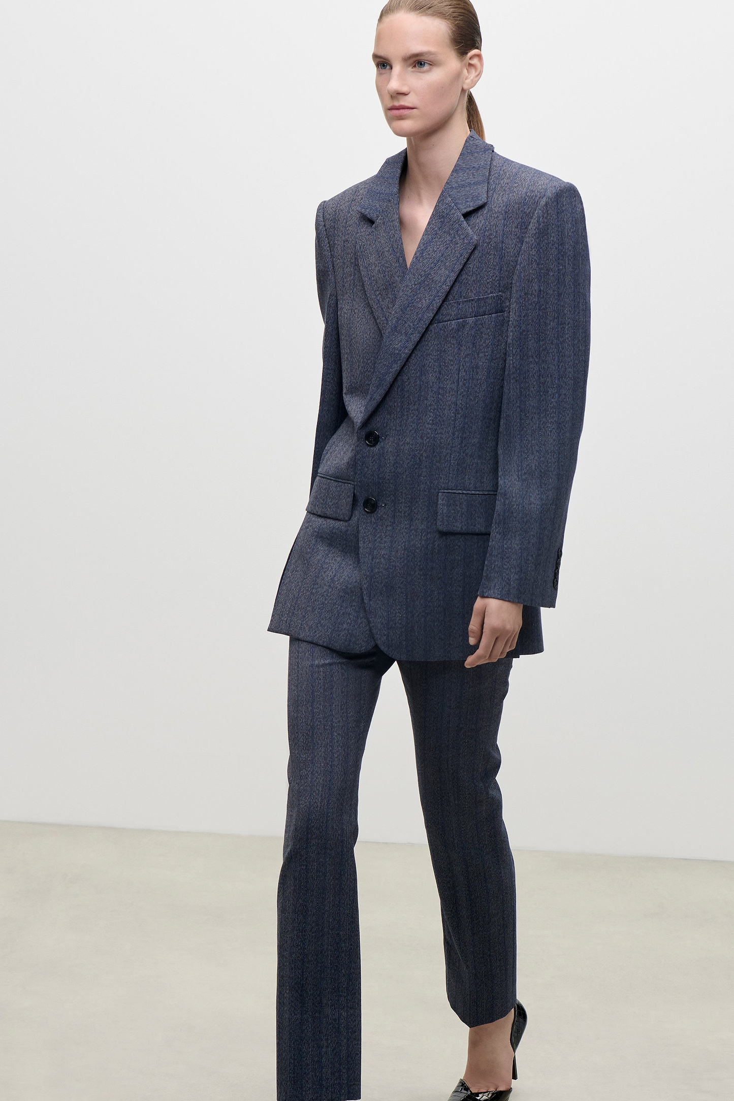 Split Collar Jacket In Blue Melange