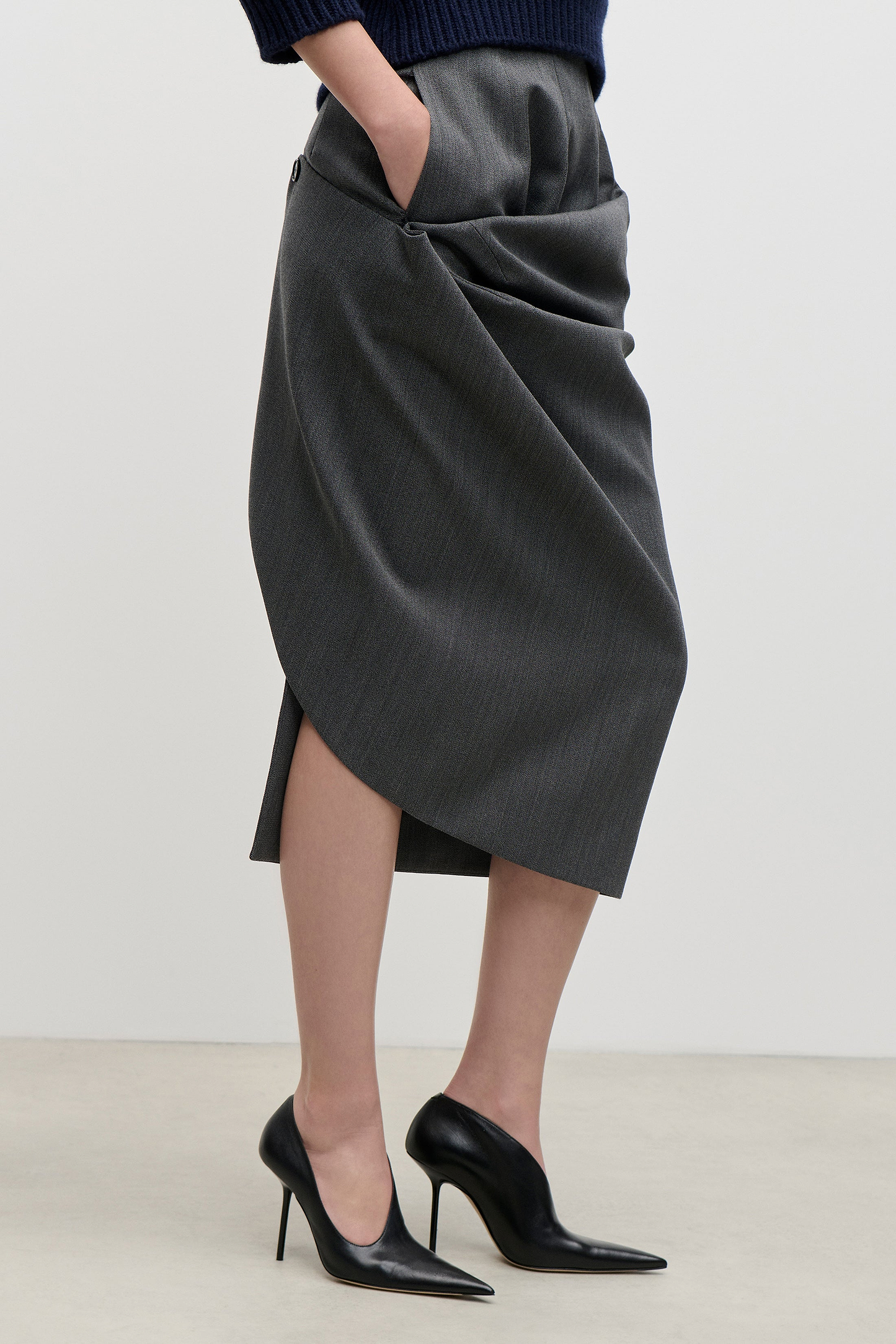 Asymmetric Skirt In Dark Grey Melange