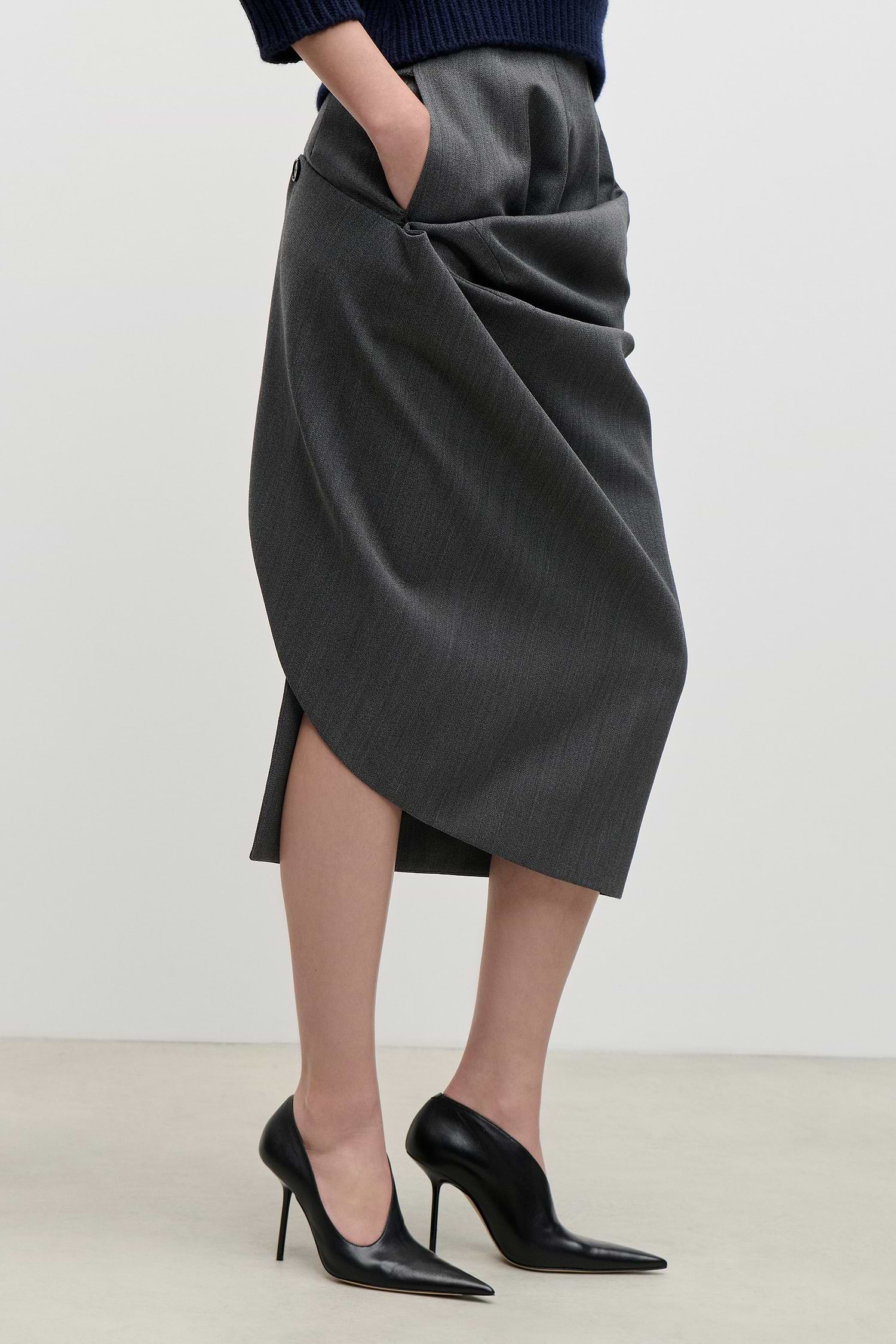 Asymmetric Skirt In Dark Grey Melange