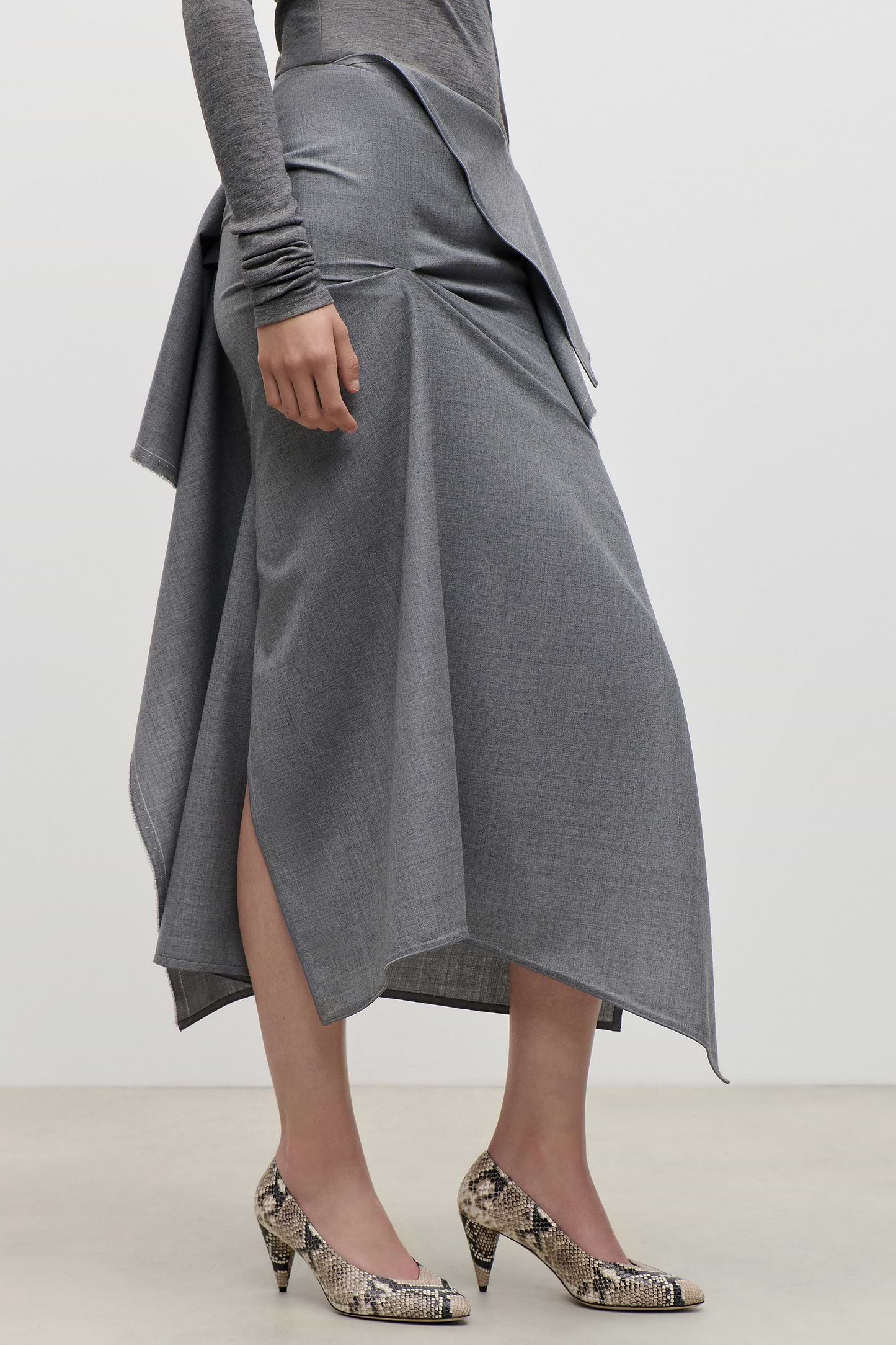 Draped Tailored Skirt In Light Grey Melange