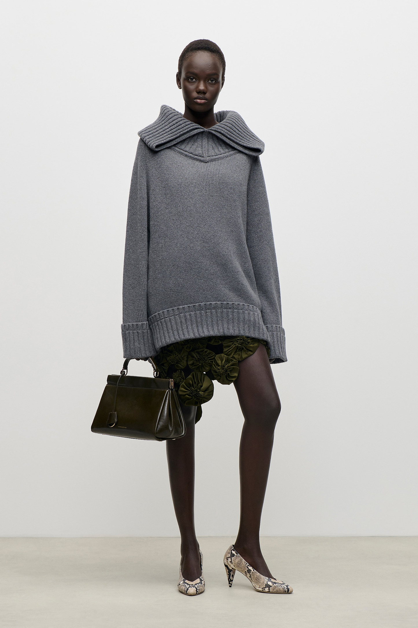 Wide Collar Jumper In Dark Grey