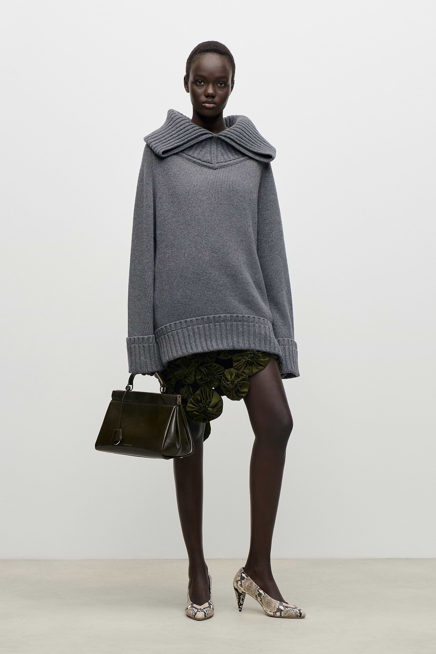Wide Collar Jumper In Dark Grey