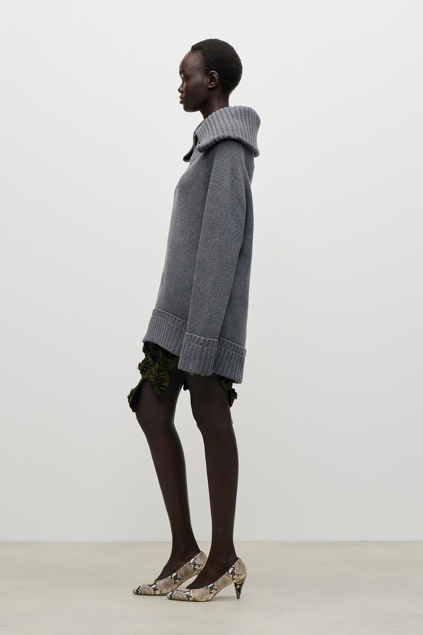 Wide Collar Jumper In Dark Grey