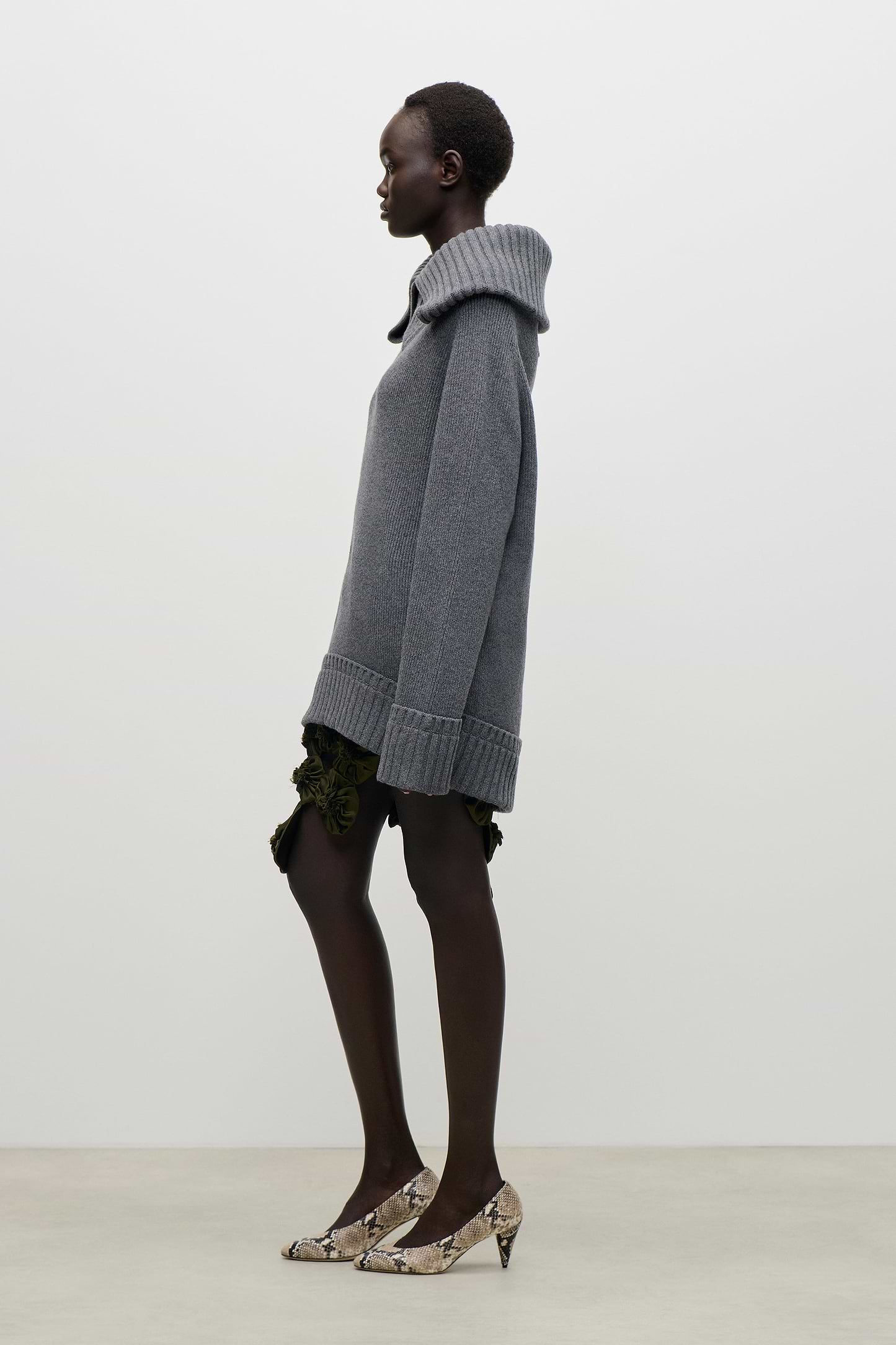 Wide Collar Jumper In Dark Grey