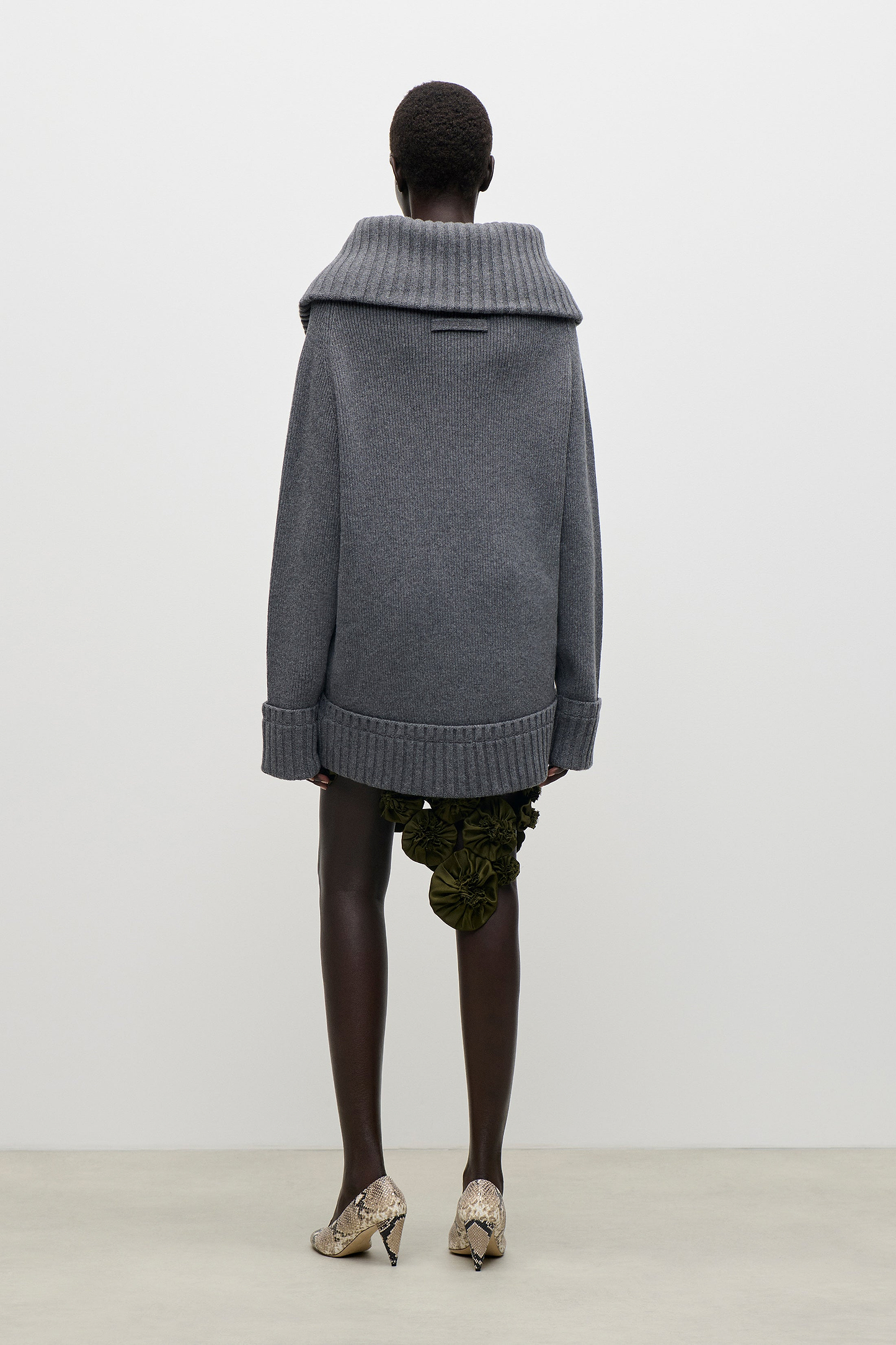 Wide Collar Jumper In Dark Grey
