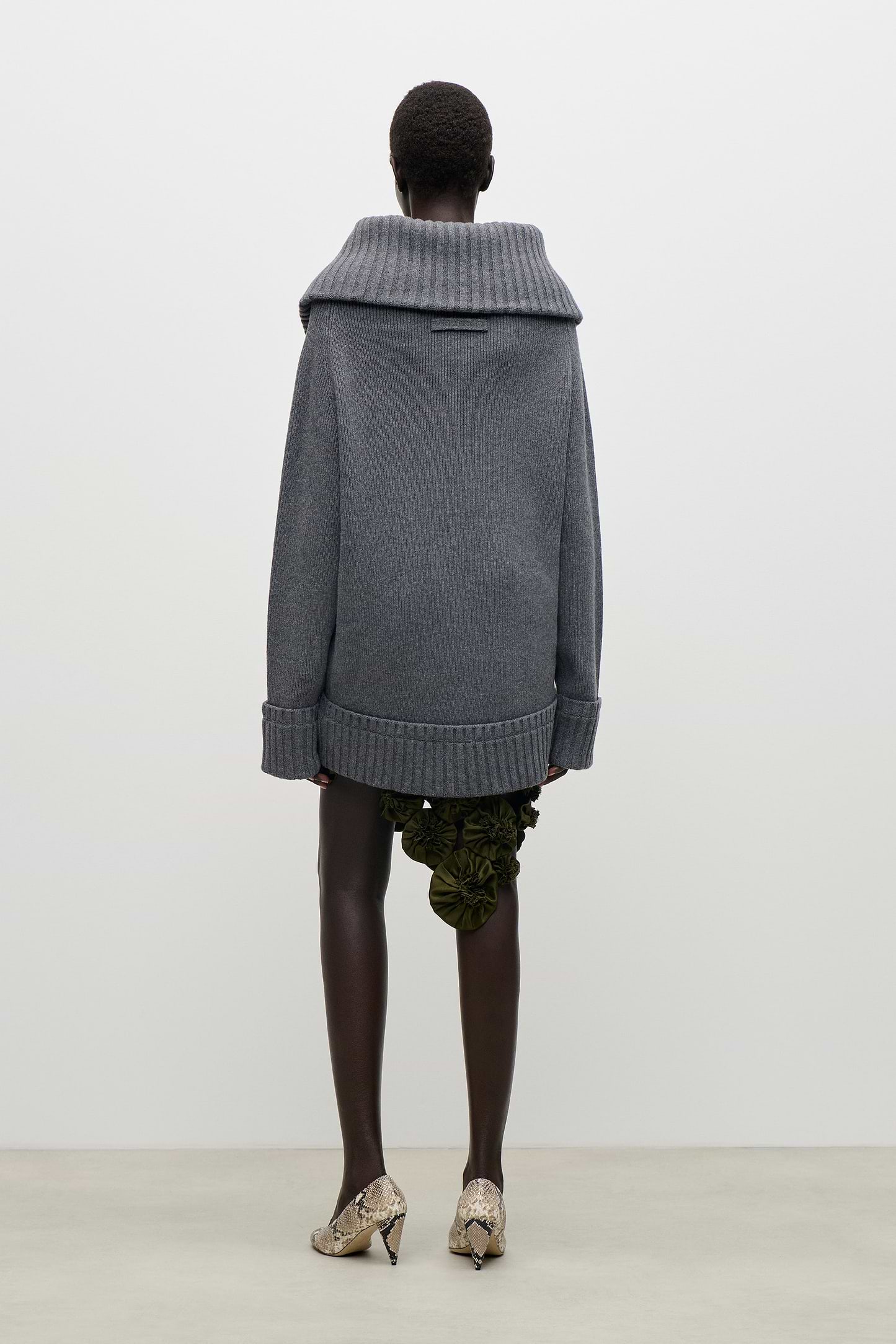 Wide Collar Jumper In Dark Grey