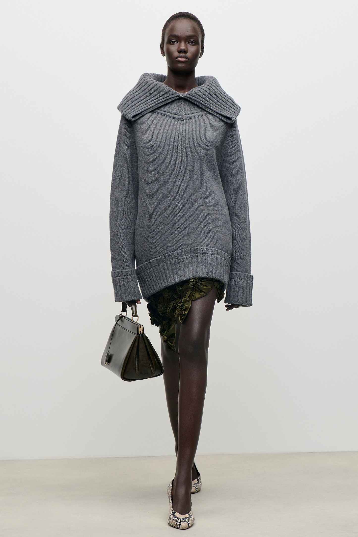 Wide Collar Jumper In Dark Grey