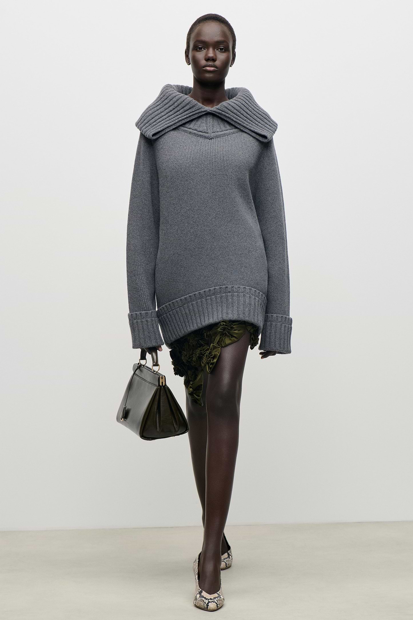 Wide Collar Jumper In Dark Grey