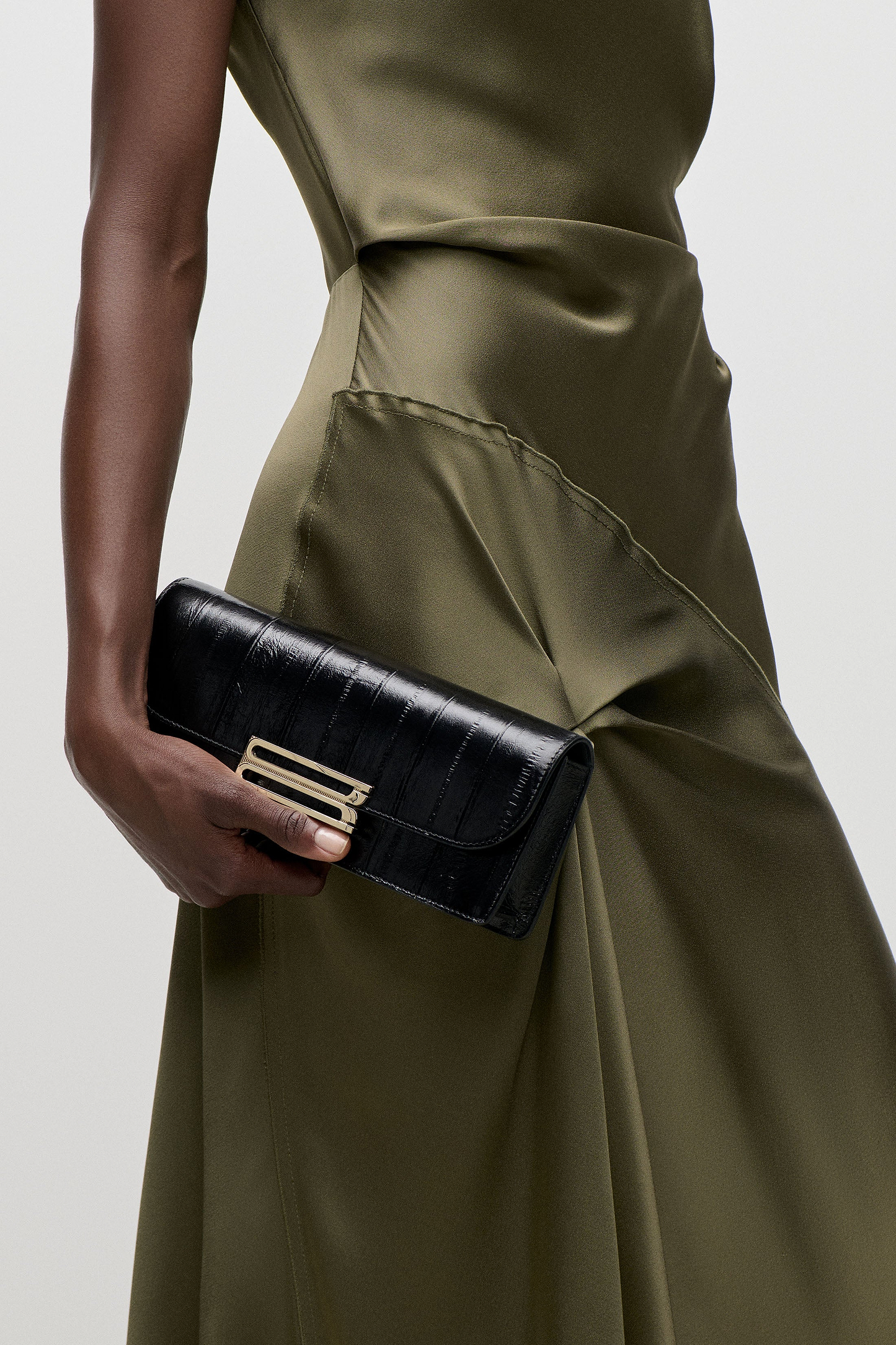 Dorian East-West Clutch Black Printed Leather