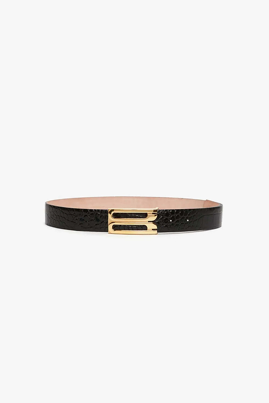 Dorian Frame Belt Jumbo 40mm Black Croc Embossed Leather