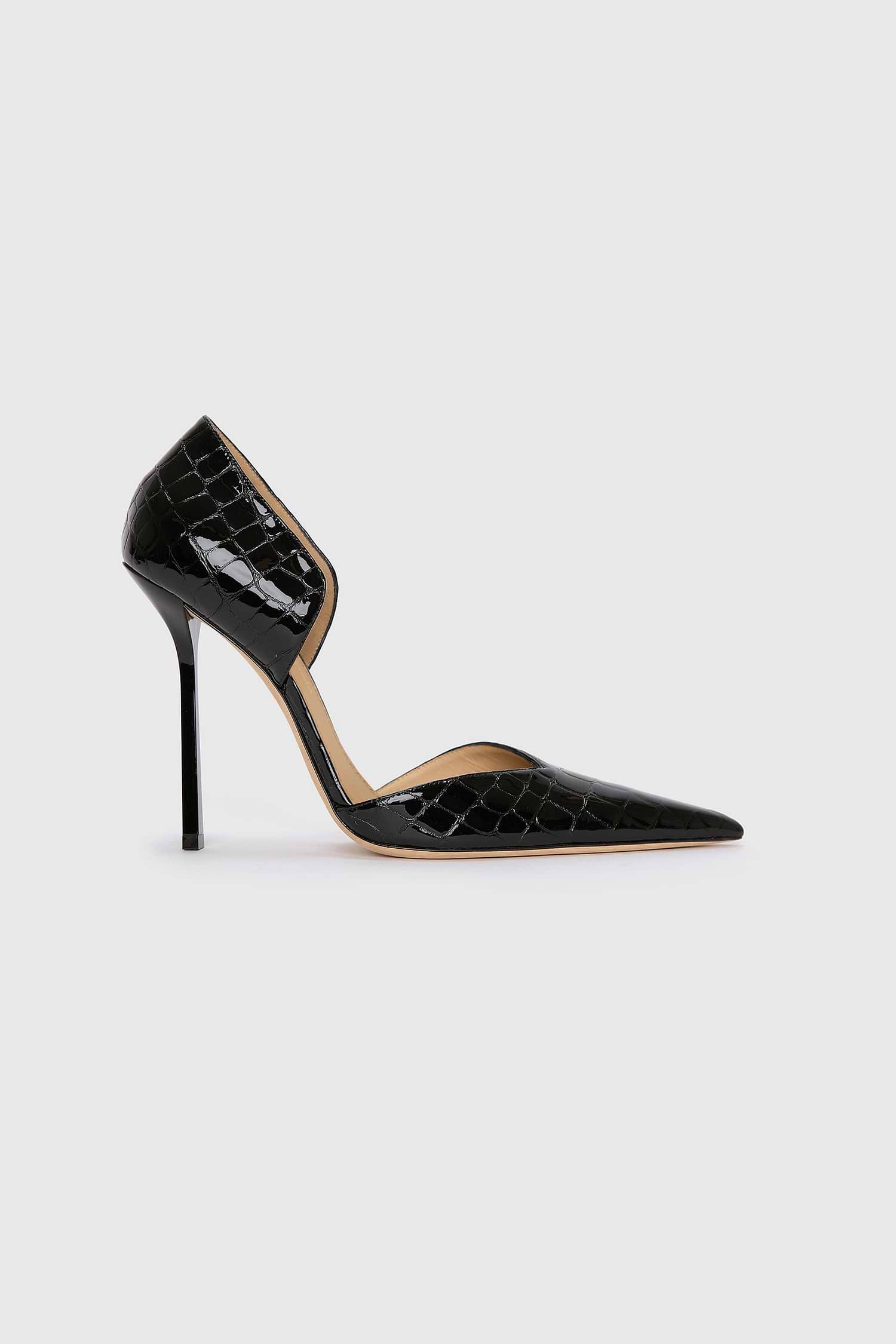 Victoria Angle D'Orsay Pump 115 Black Croc Embossed Leather