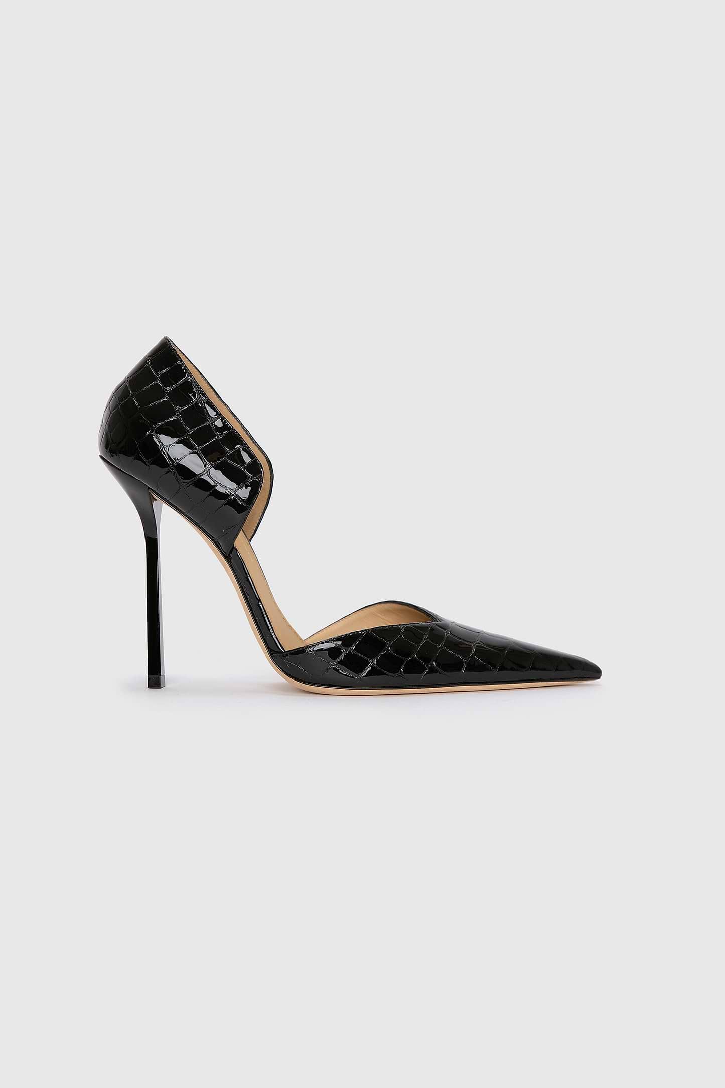 Victoria Angle D'Orsay Pump 115 Black Croc Embossed Leather