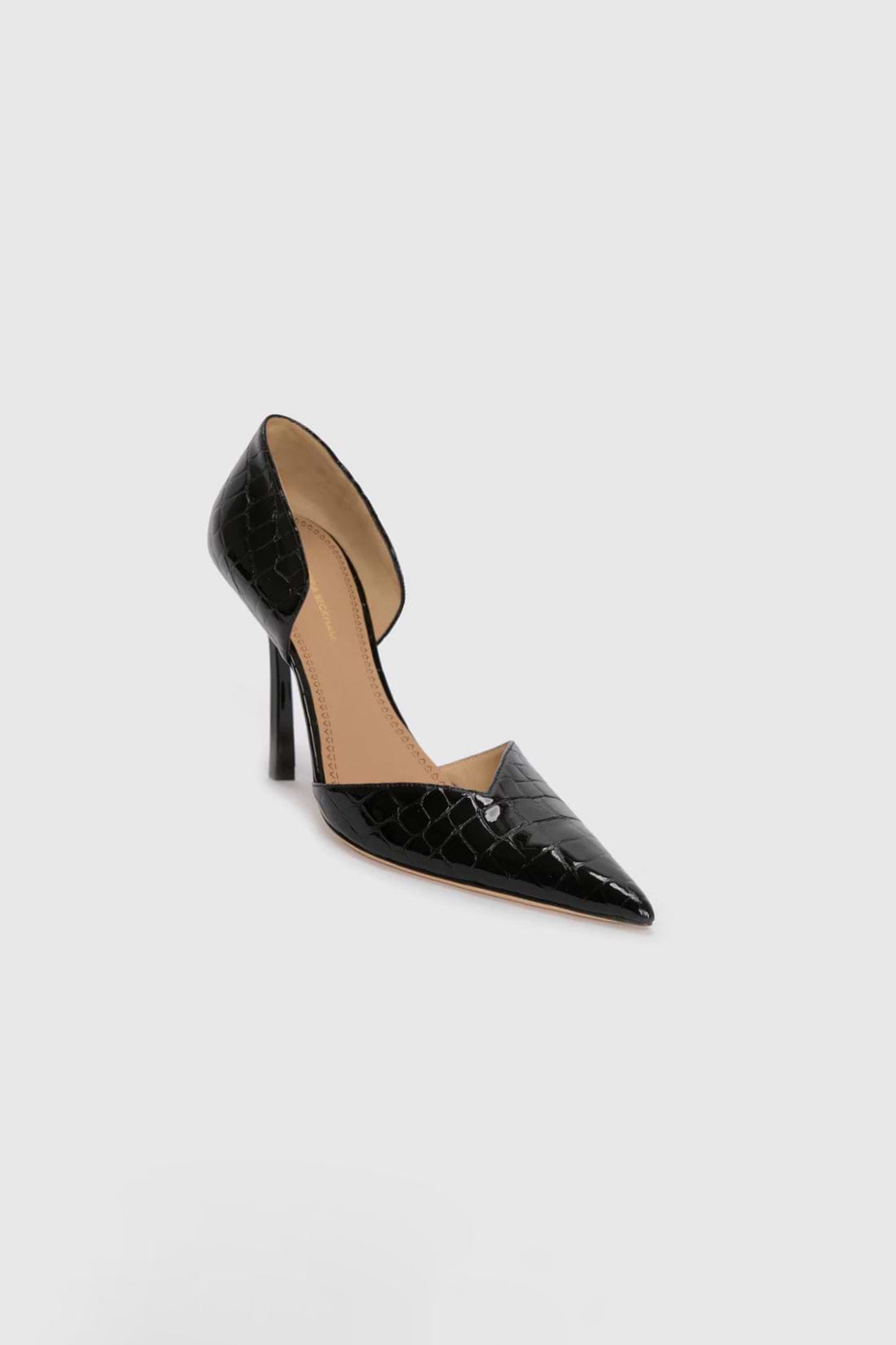 Victoria Angle D'Orsay Pump 115 Black Croc Embossed Leather
