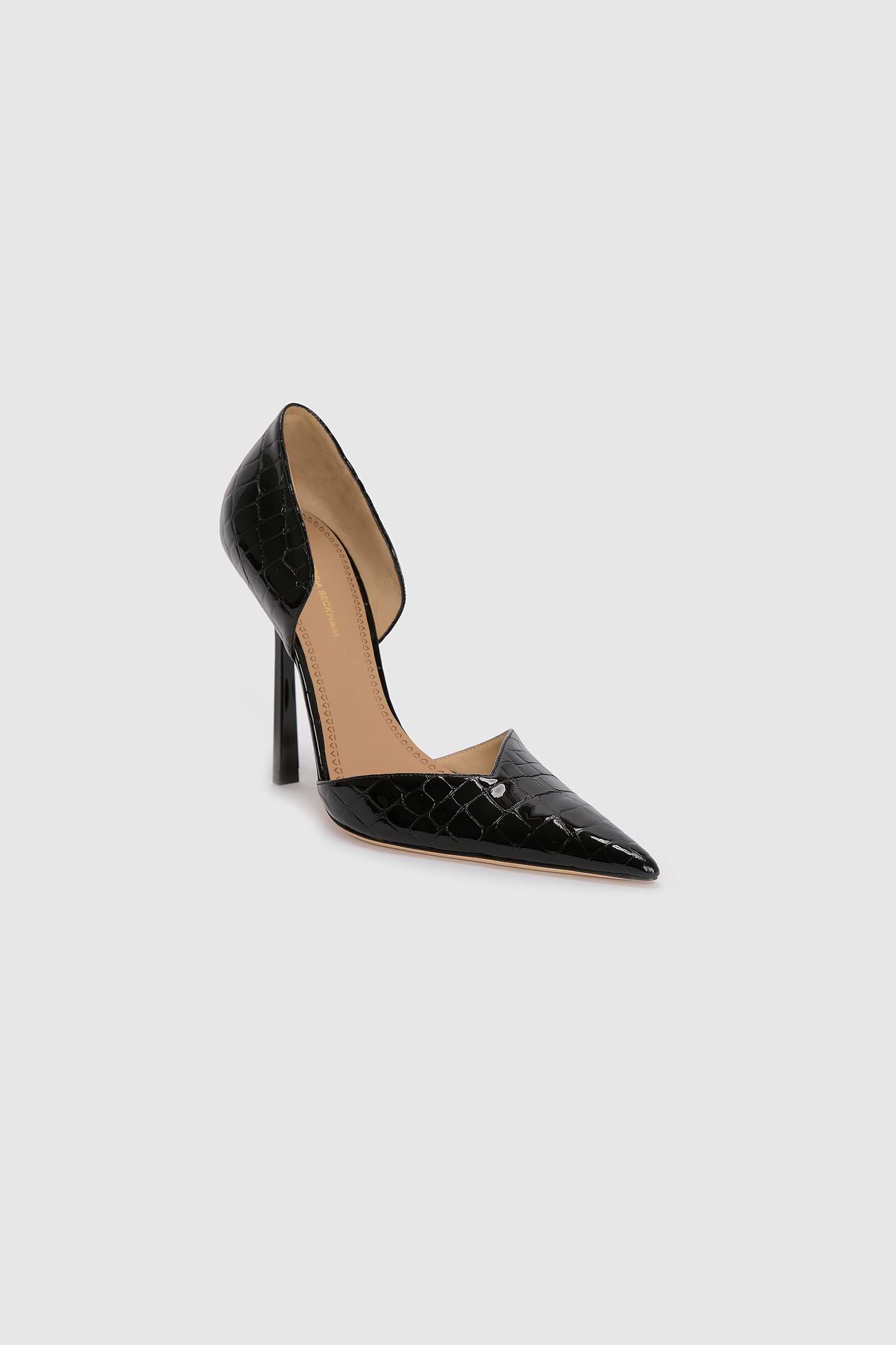 Victoria Angle D'Orsay Pump 115 Black Croc Embossed Leather