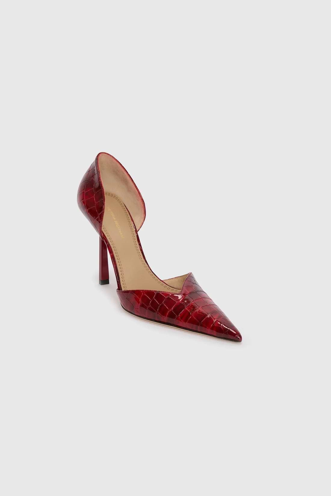 Victoria Angle D'Orsay Pump 115 Red Croc Embossed Leather