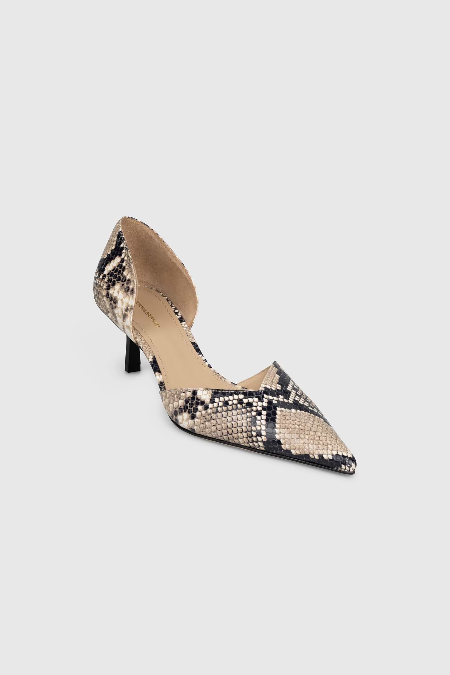 Victoria Angle D'Orsay Pump 55 Natural Brown Snake Print Leather