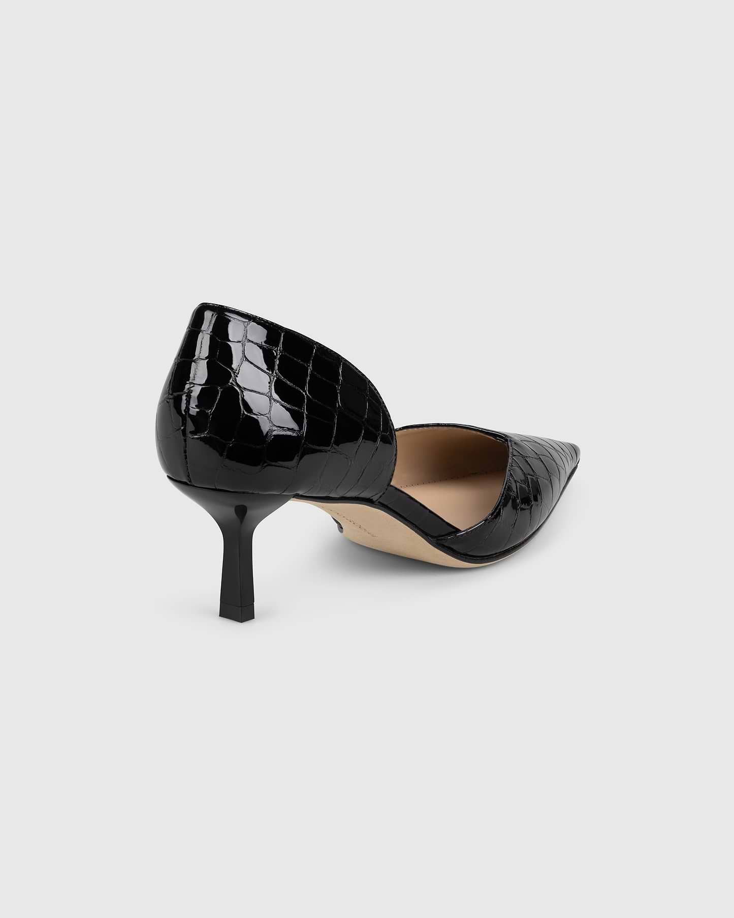 Victoria Angle D'Orsay Pump 55 Black Croc Embossed Leather