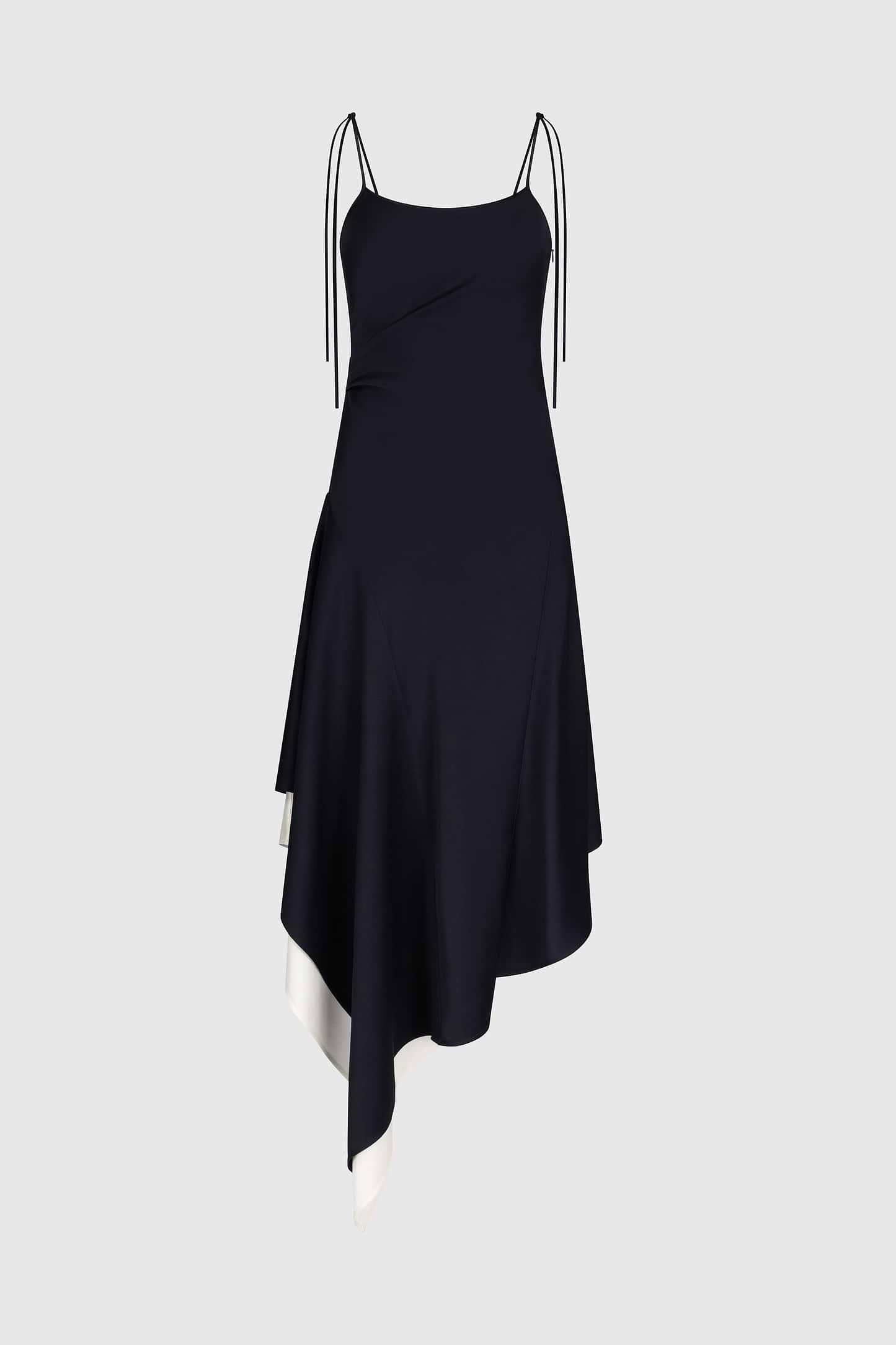 Asymmetric Draped Cami Dress In Dark Navy