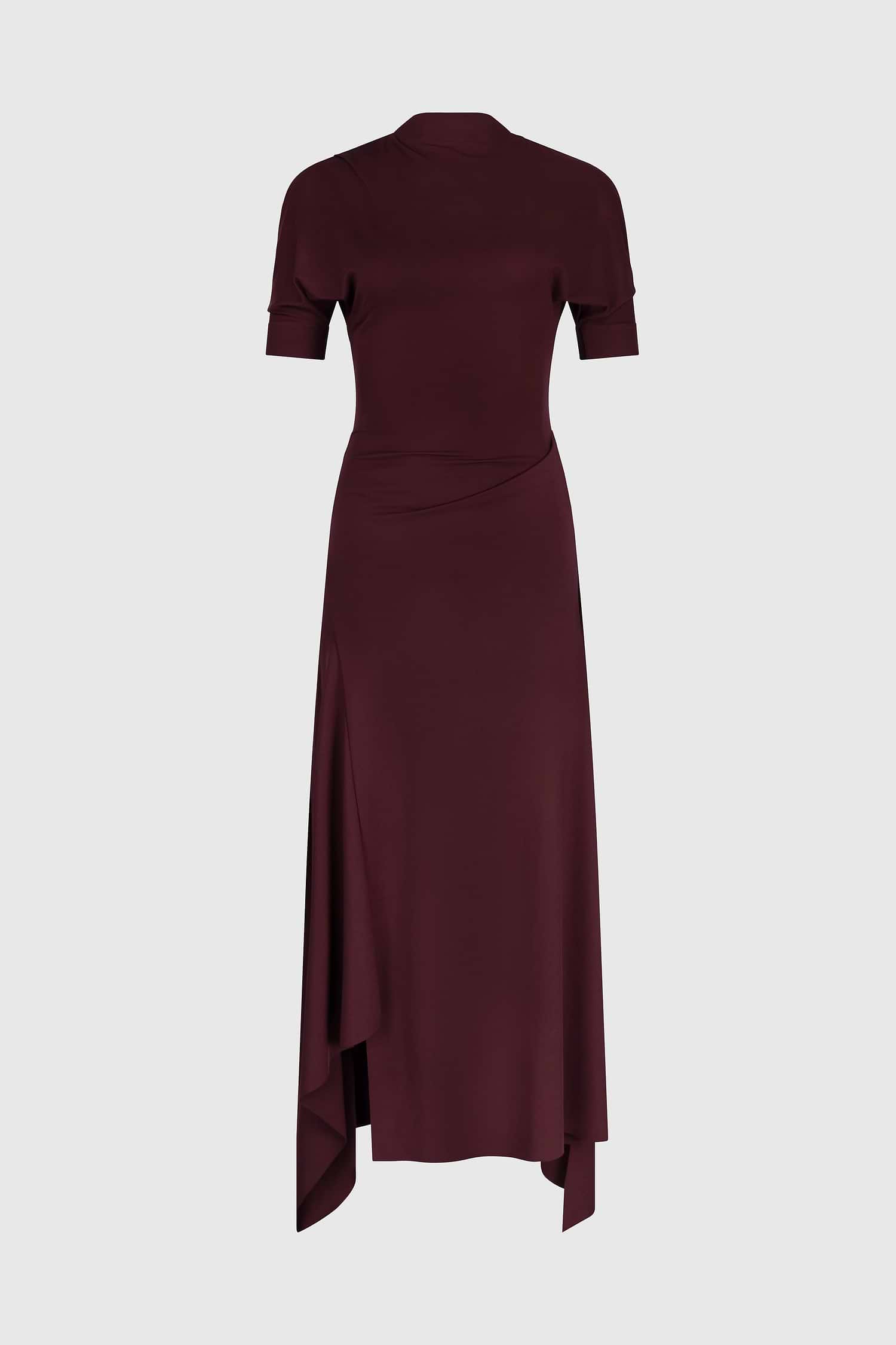 Short Sleeve Midi Dress In Burgundy
