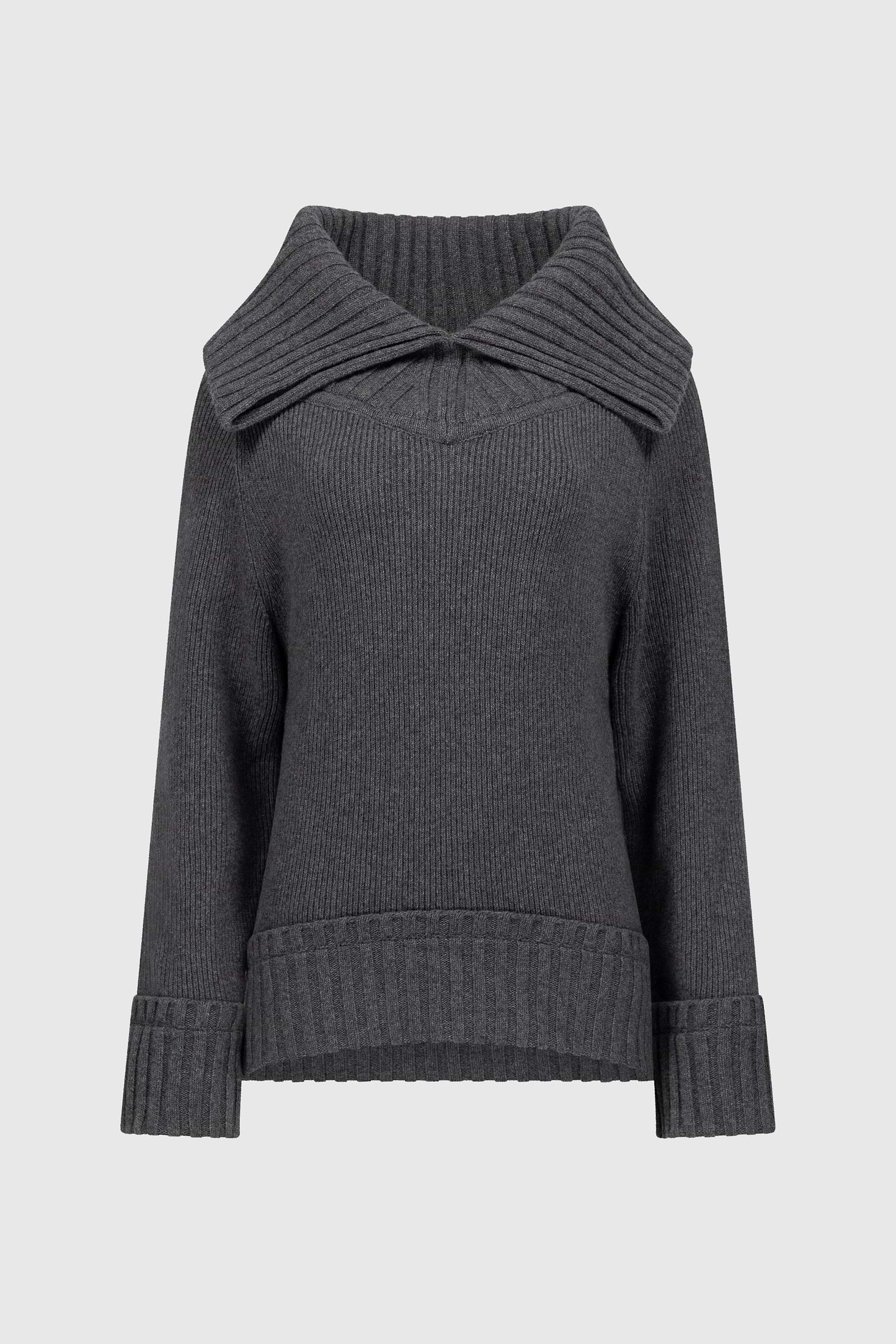Wide Collar Jumper In Dark Grey