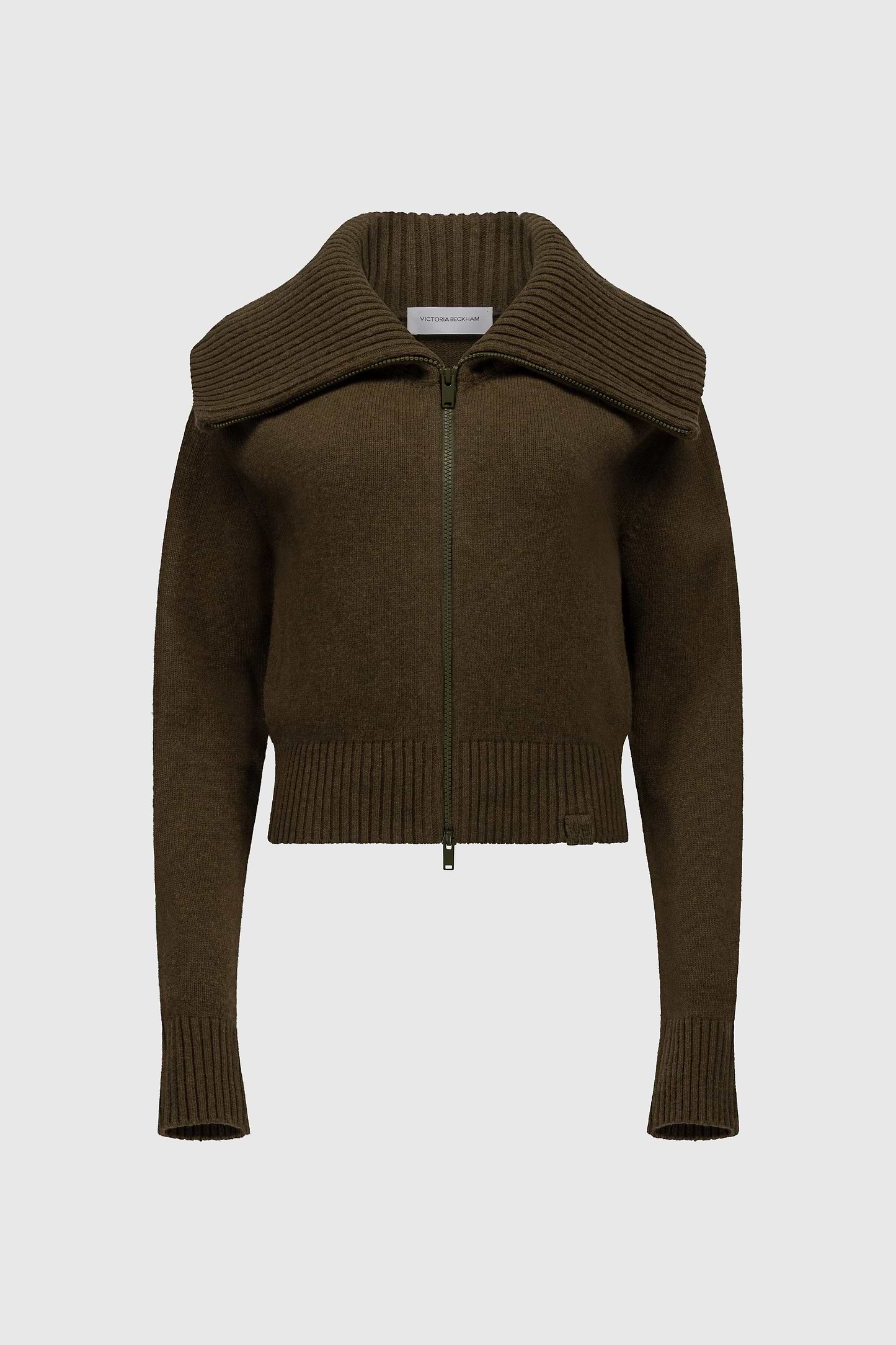 Wide Collar Zip Jumper In Green