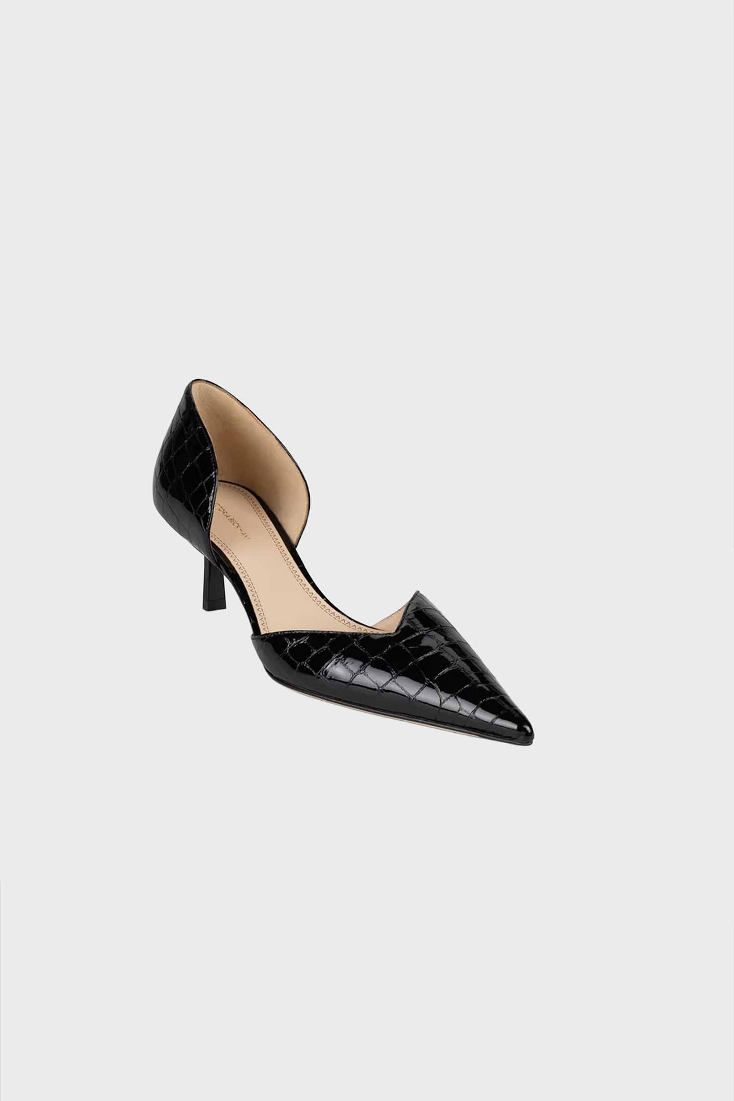 Victoria Angle D'Orsay Pump 55 Black Croc Embossed Leather