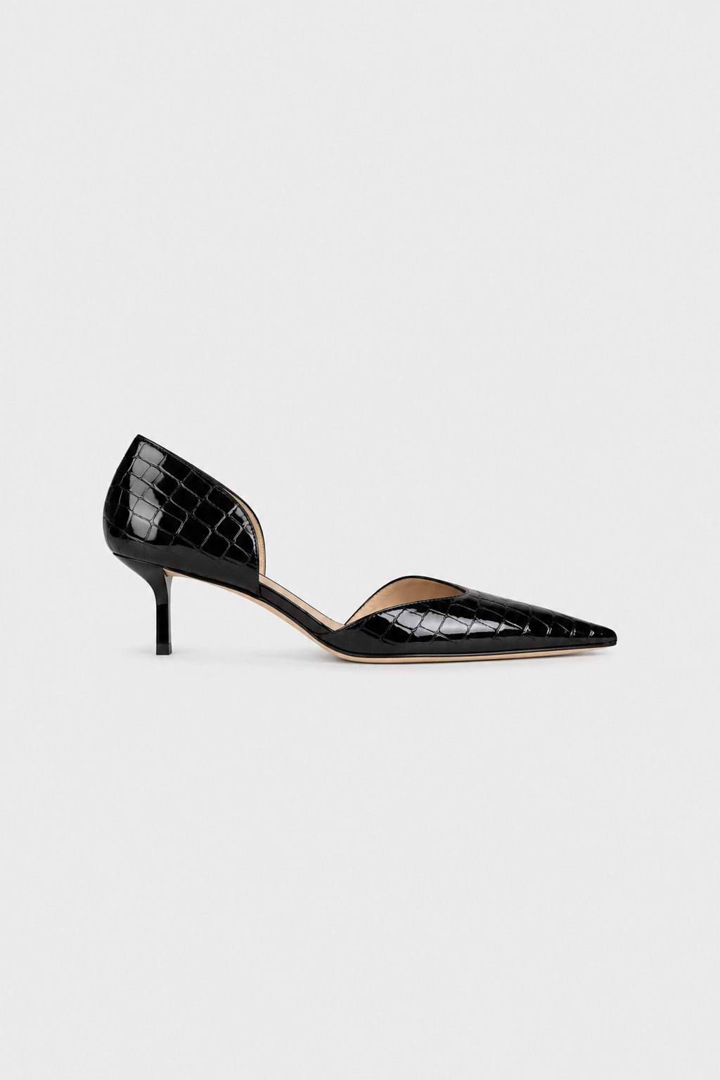 Victoria Angle D'Orsay Pump 55 Black Croc Embossed Leather