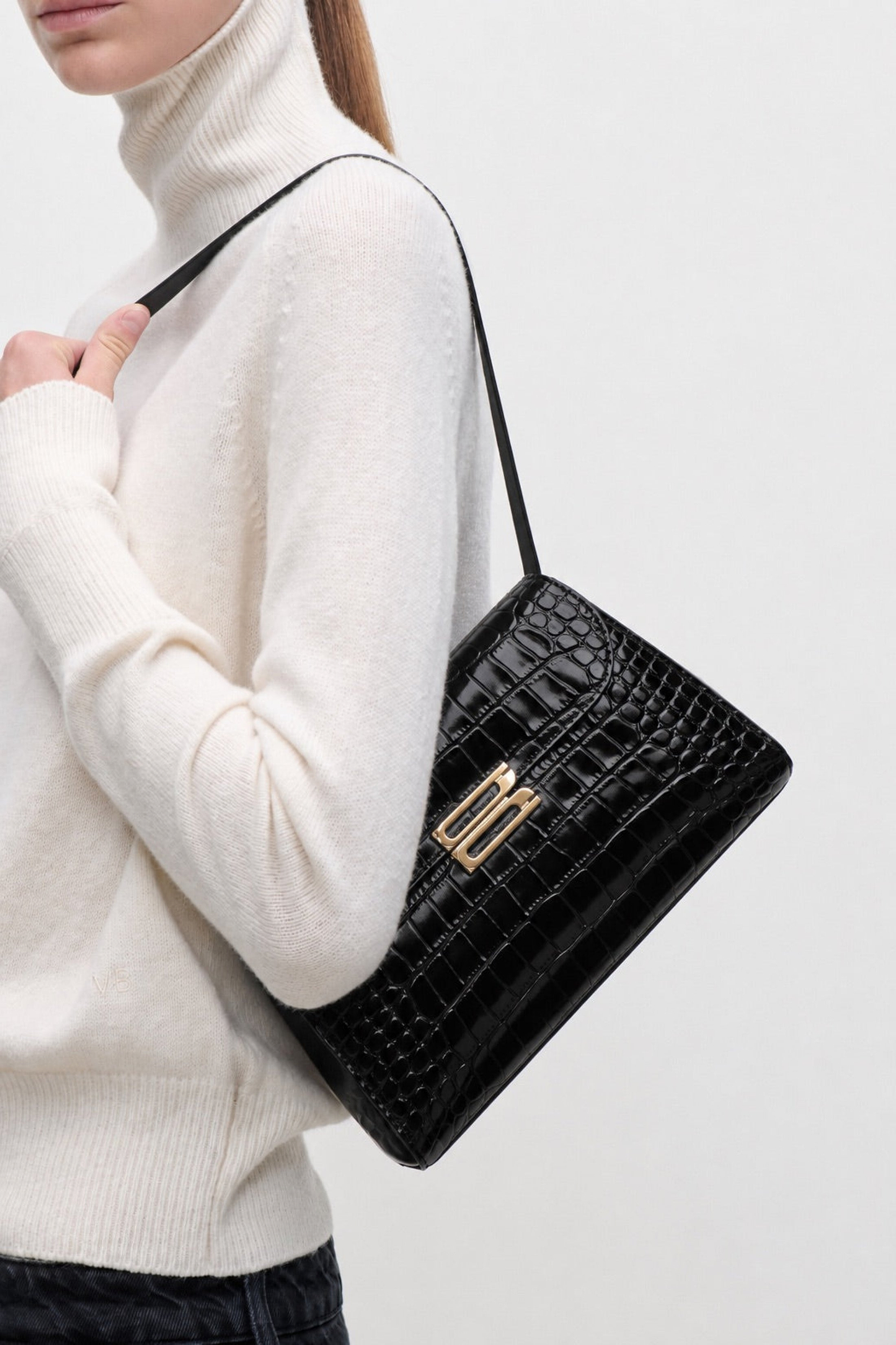 Dorian Trapeze Bag Black Croc Embossed Leather