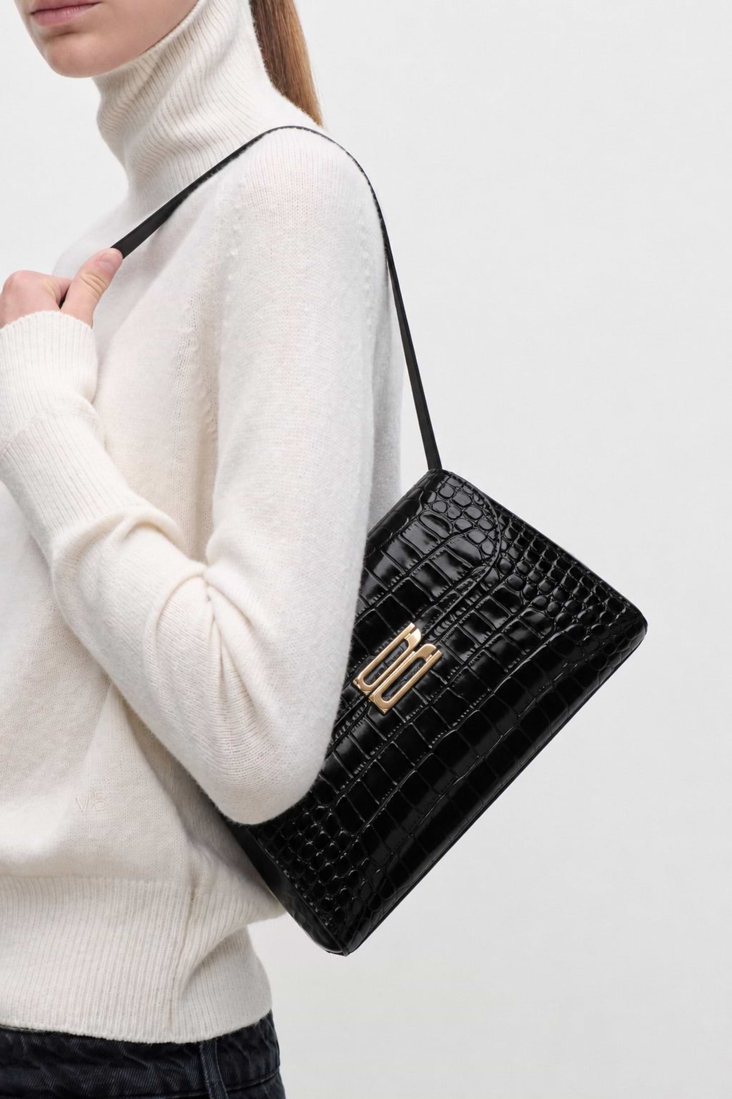 Dorian Trapeze Bag Black Croc Embossed Leather