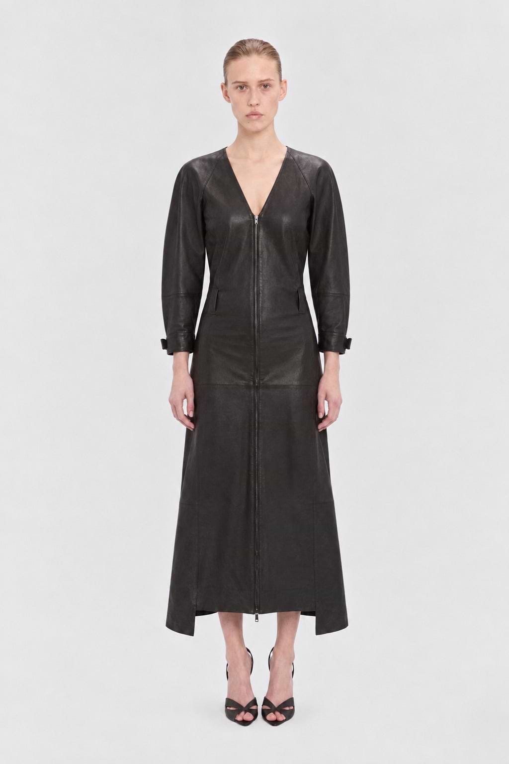 Dolman Leather Dress In Dark Brown