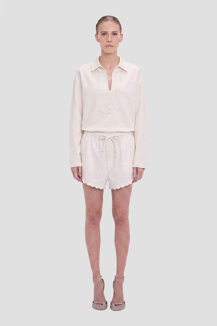Embroidered Short In White