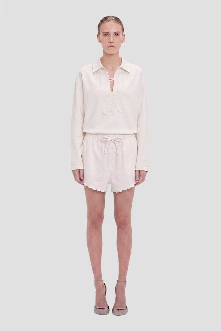 Embroidered Short In White
