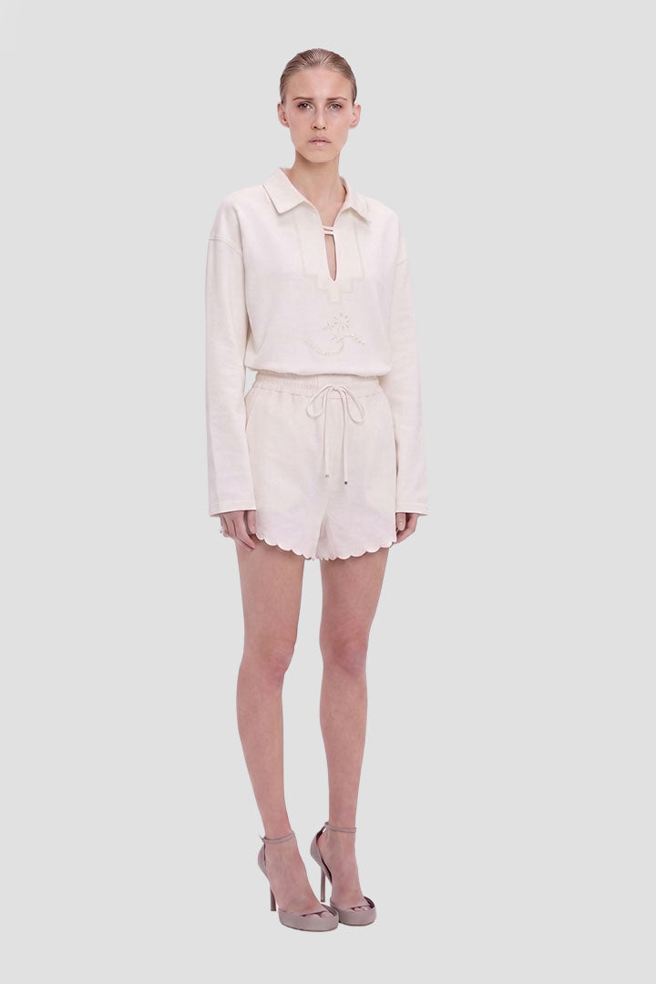 Embroidered Short In White
