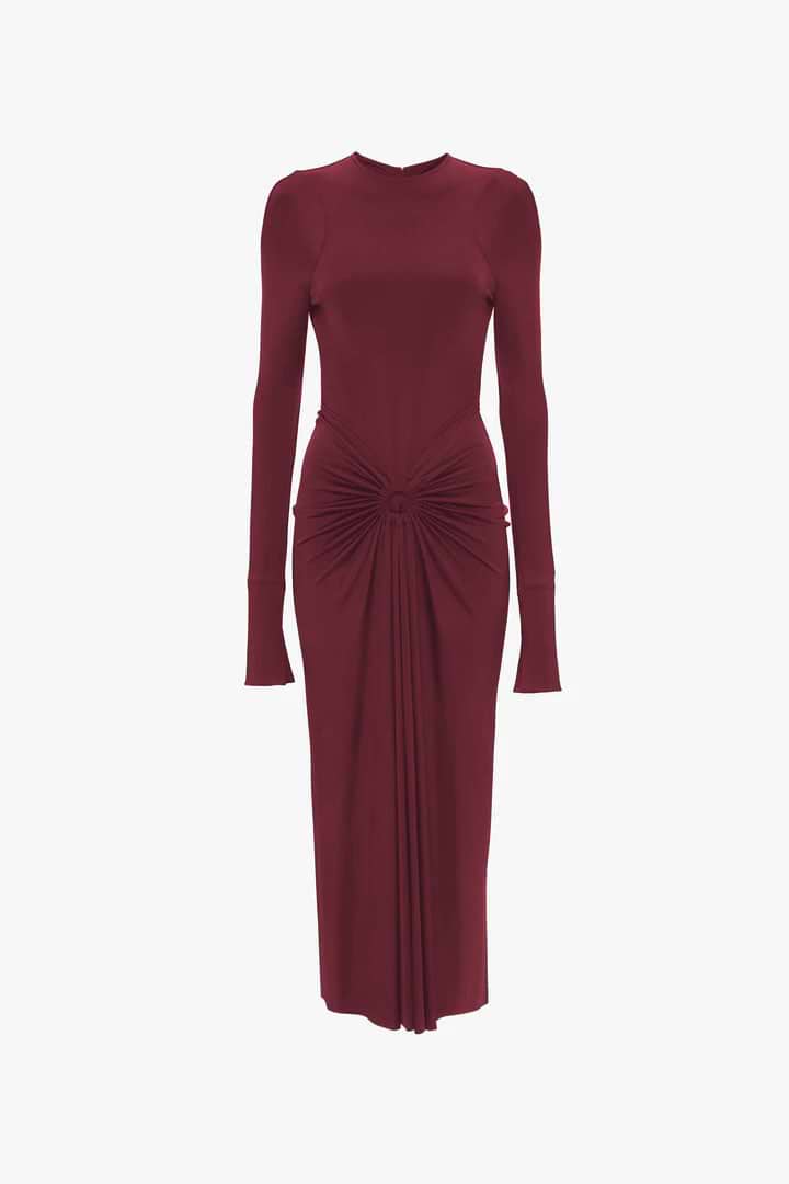 Frances Midi Dress In Burgundy
