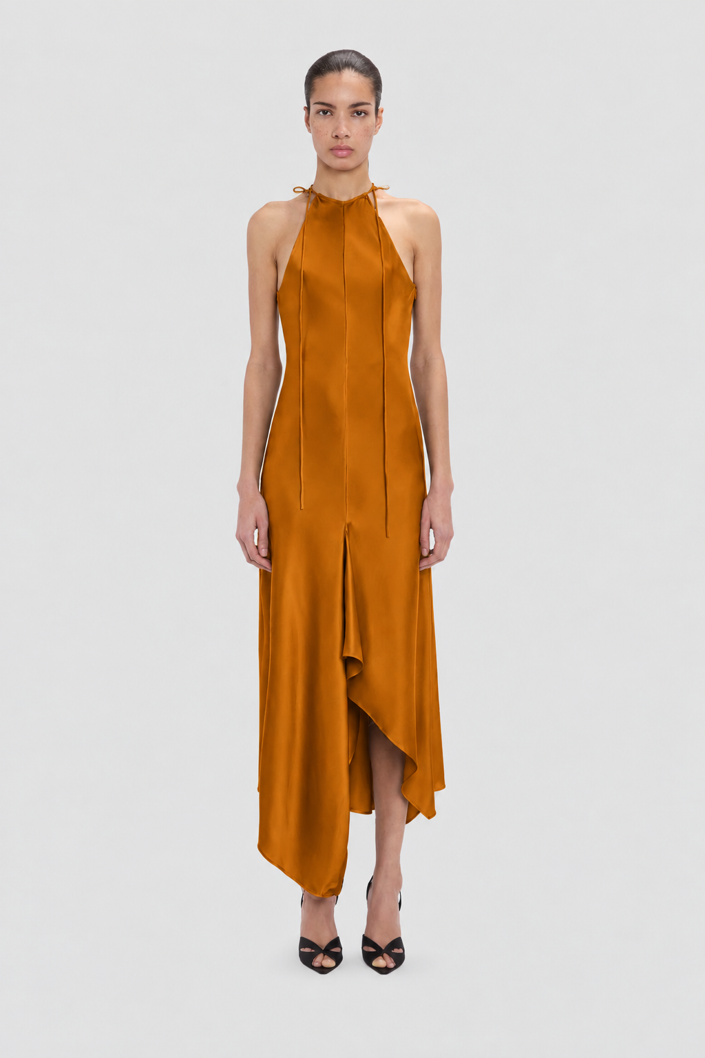 Halter Neck Midi Dress In Bronze