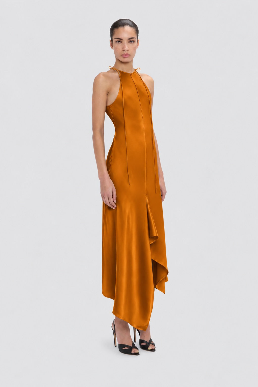 Halter Neck Midi Dress In Bronze