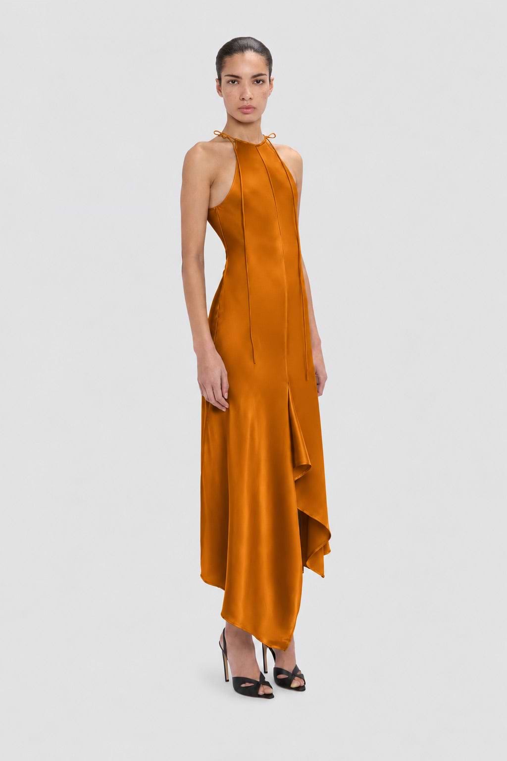 Halter Neck Midi Dress In Bronze