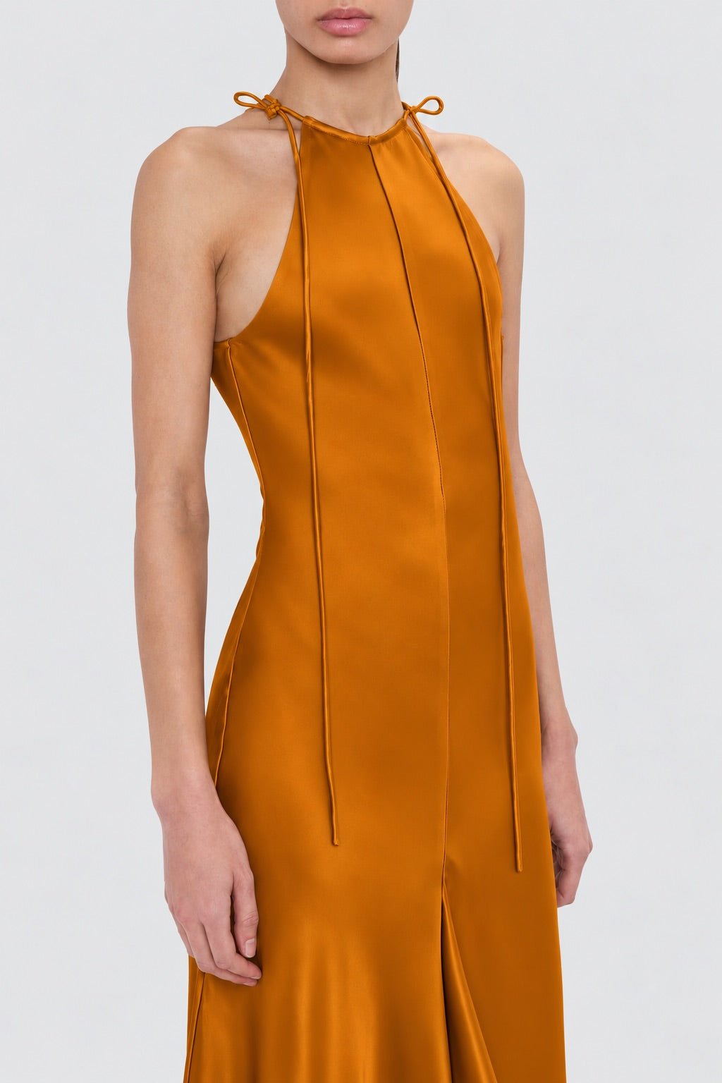Halter Neck Midi Dress In Bronze