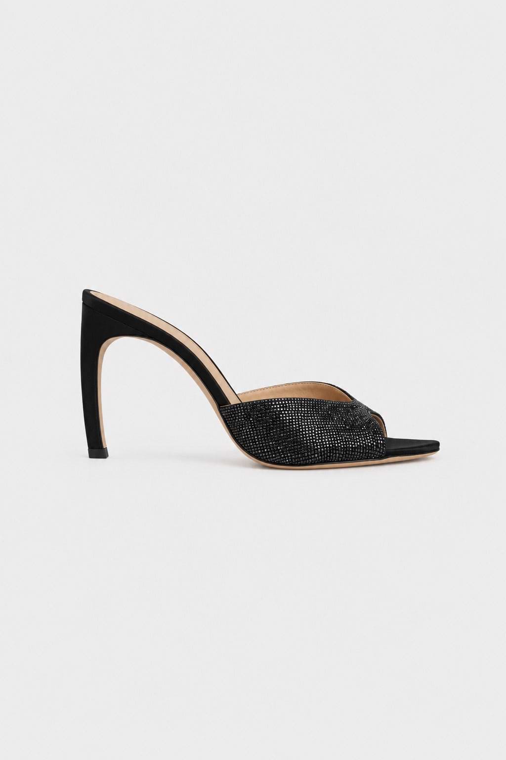 Harlow Open Toe Mule 100 Black Beaded Satin