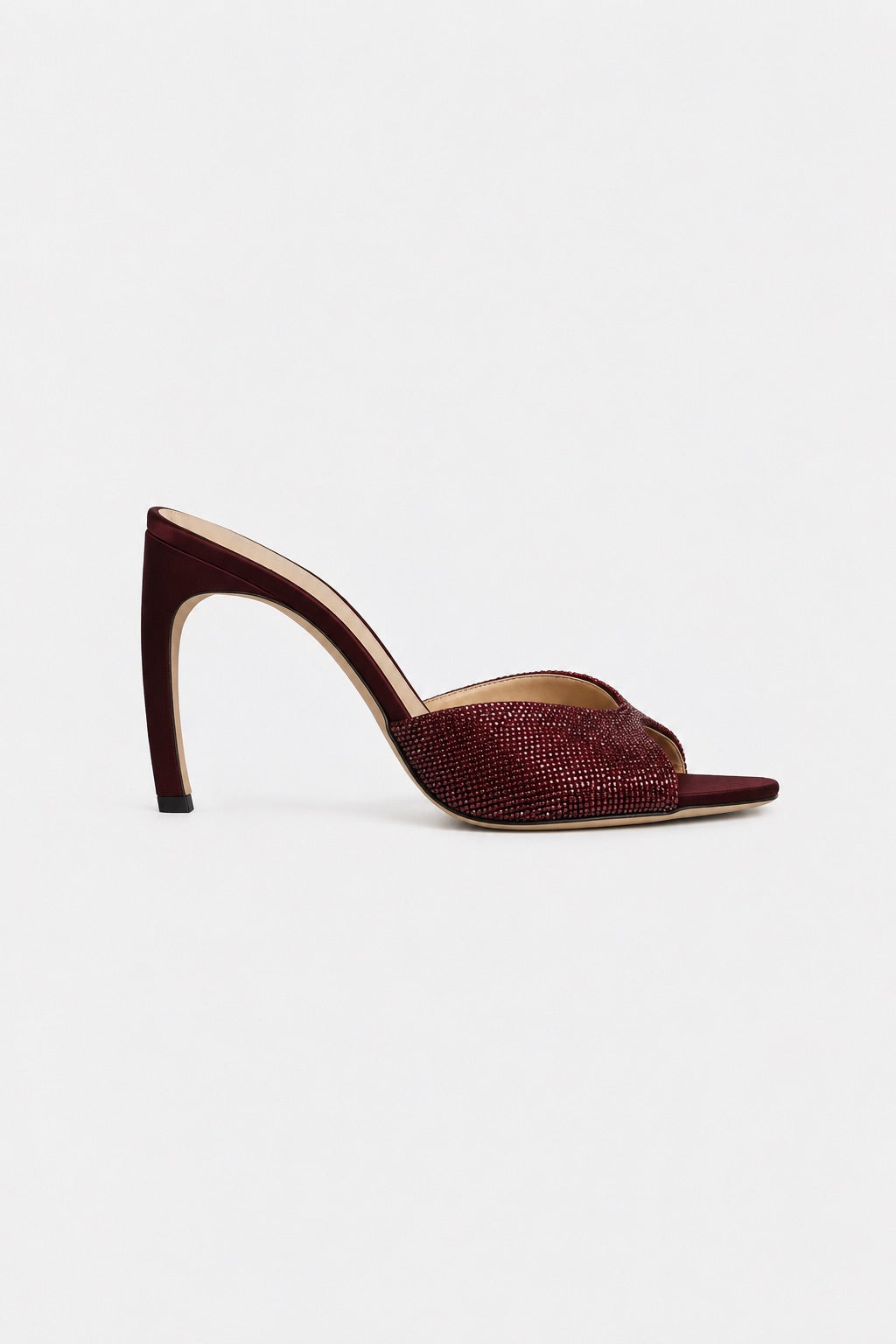 Harlow Open Toe Mule 100 Burgundy Beaded Satin
