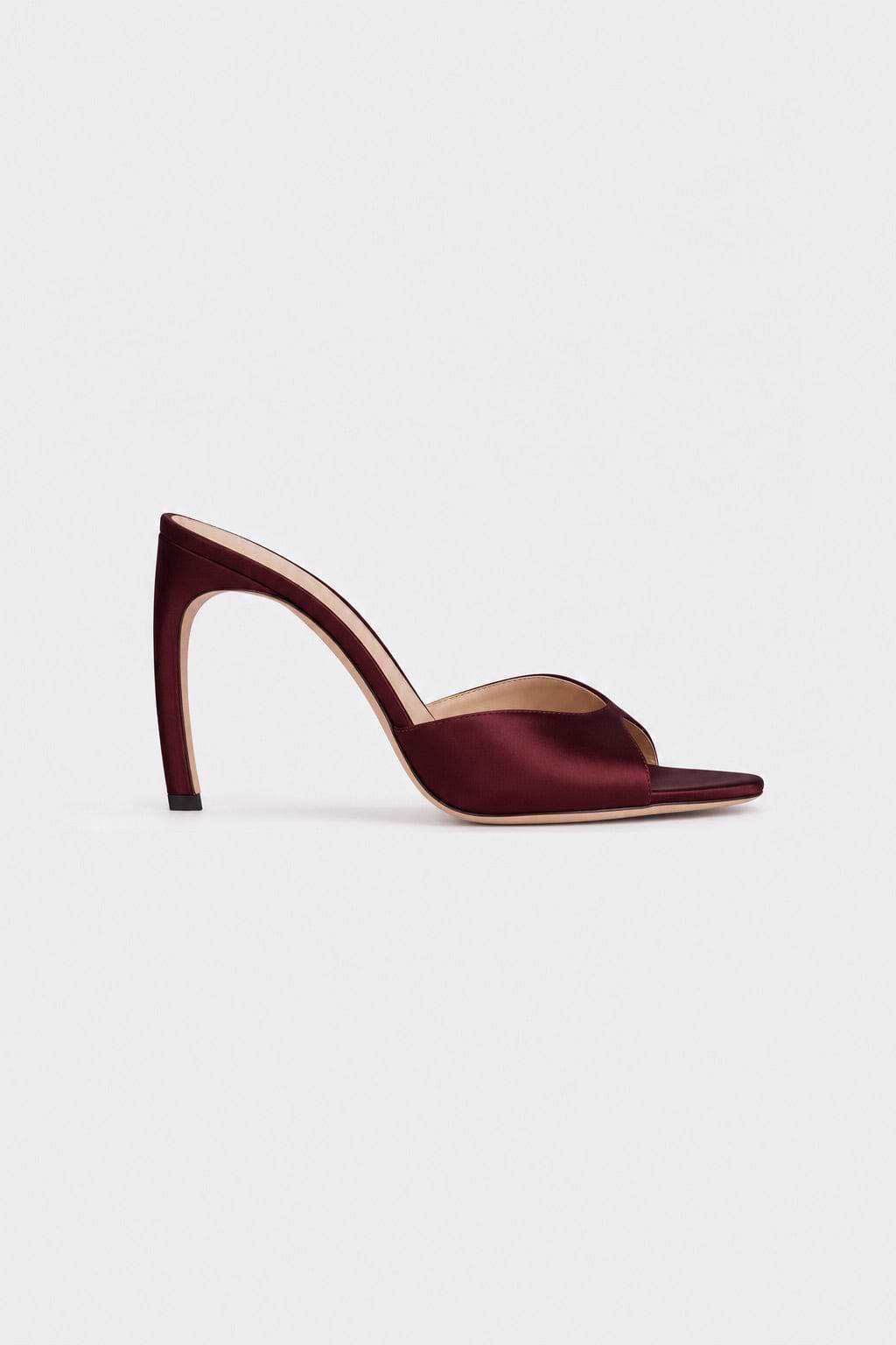 Harlow Open Toe Mule 100 Burgundy Satin