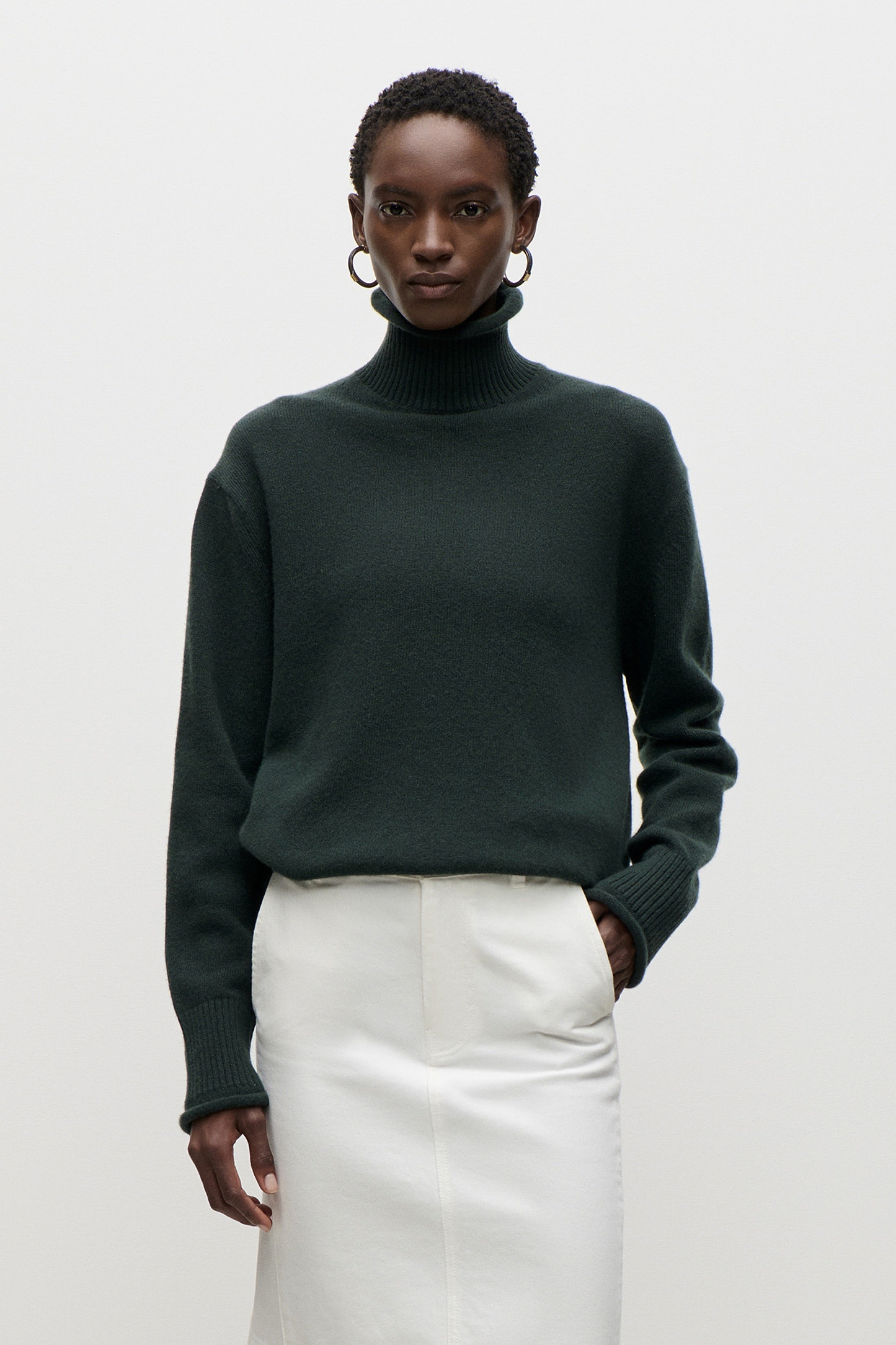 High Neck Jumper In Dark Green