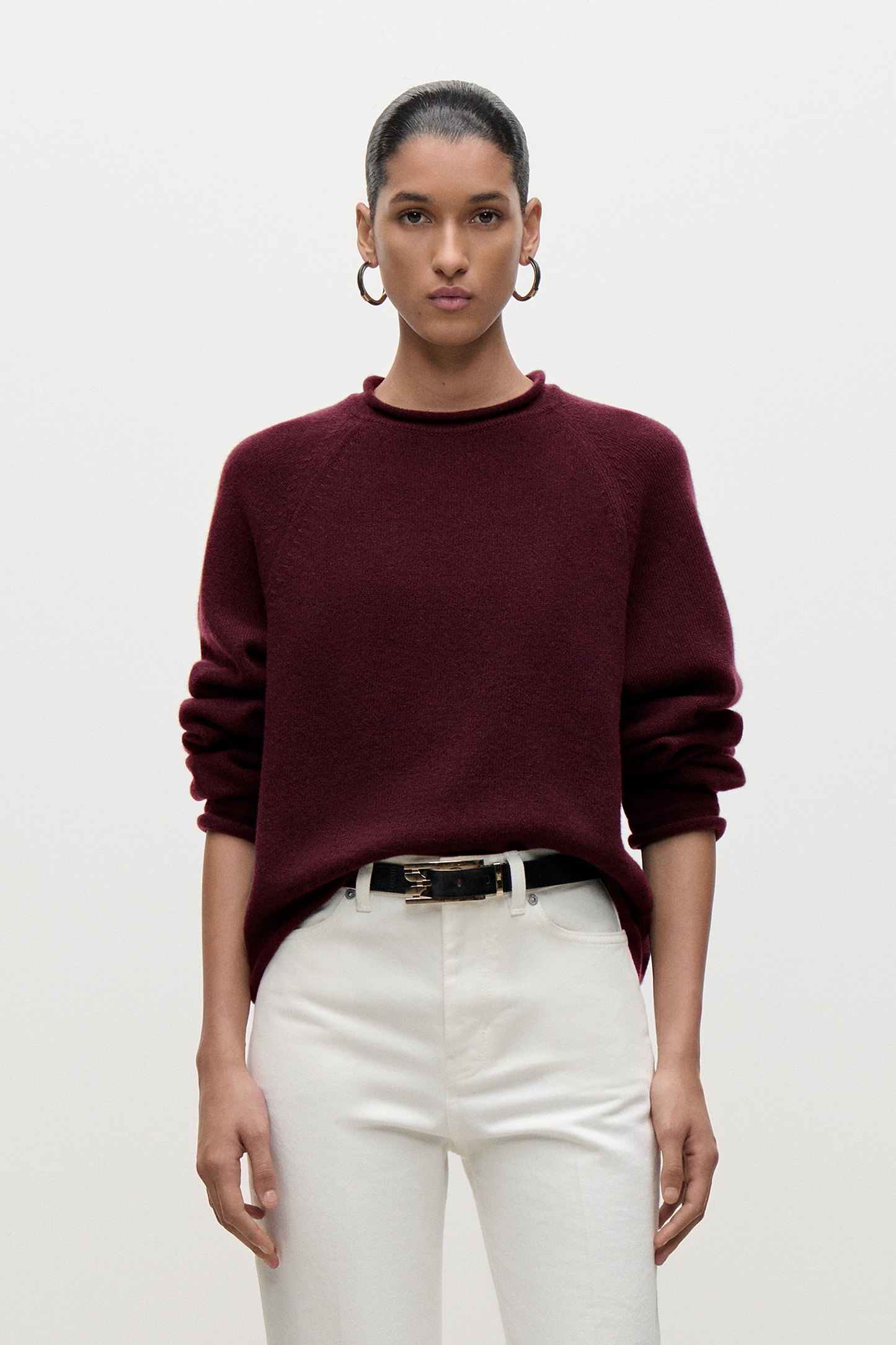 Crew Neck Jumper In Burgundy