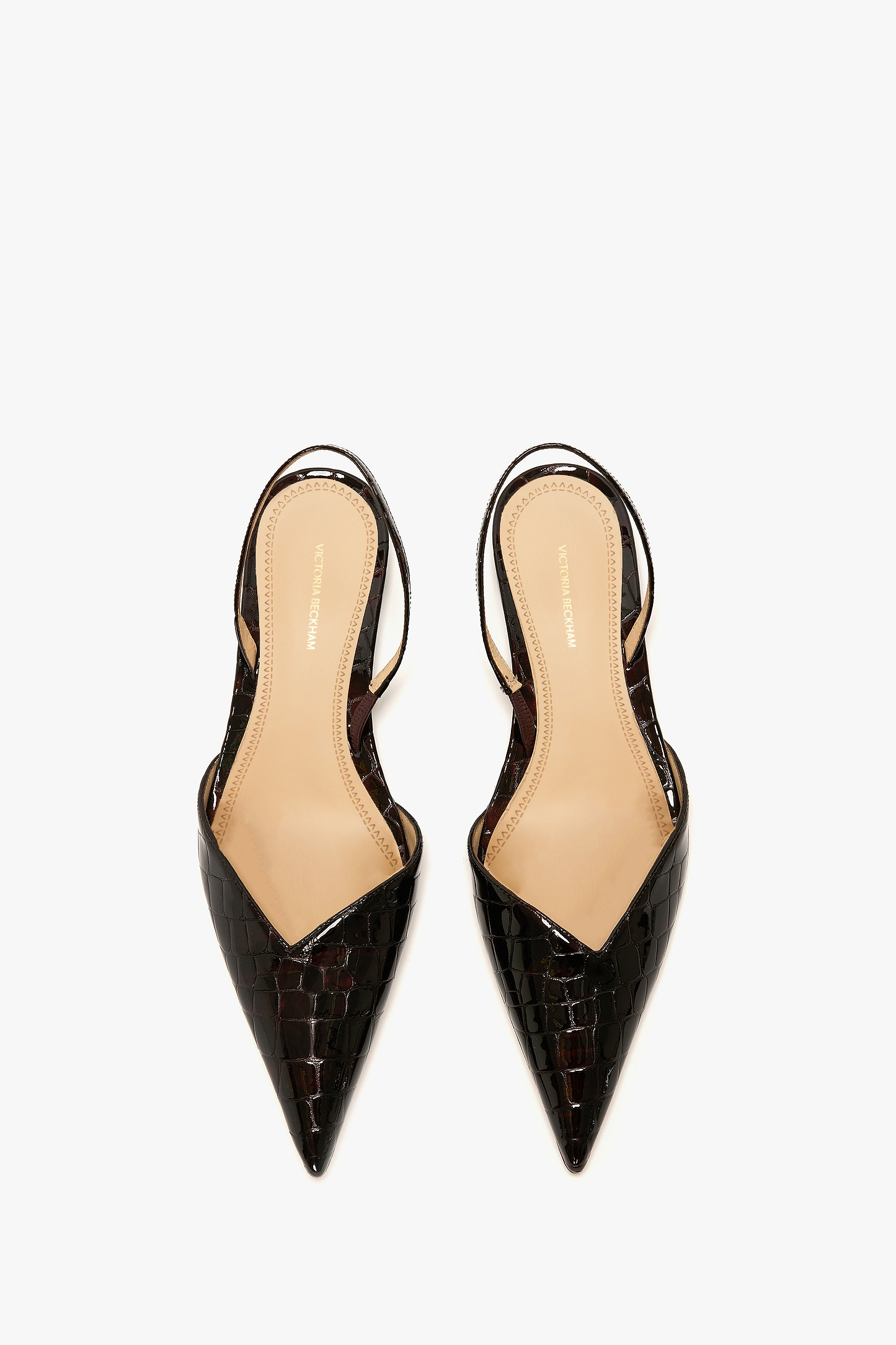 Victoria Angle Halter Back Flat Black Croc Embossed Leather