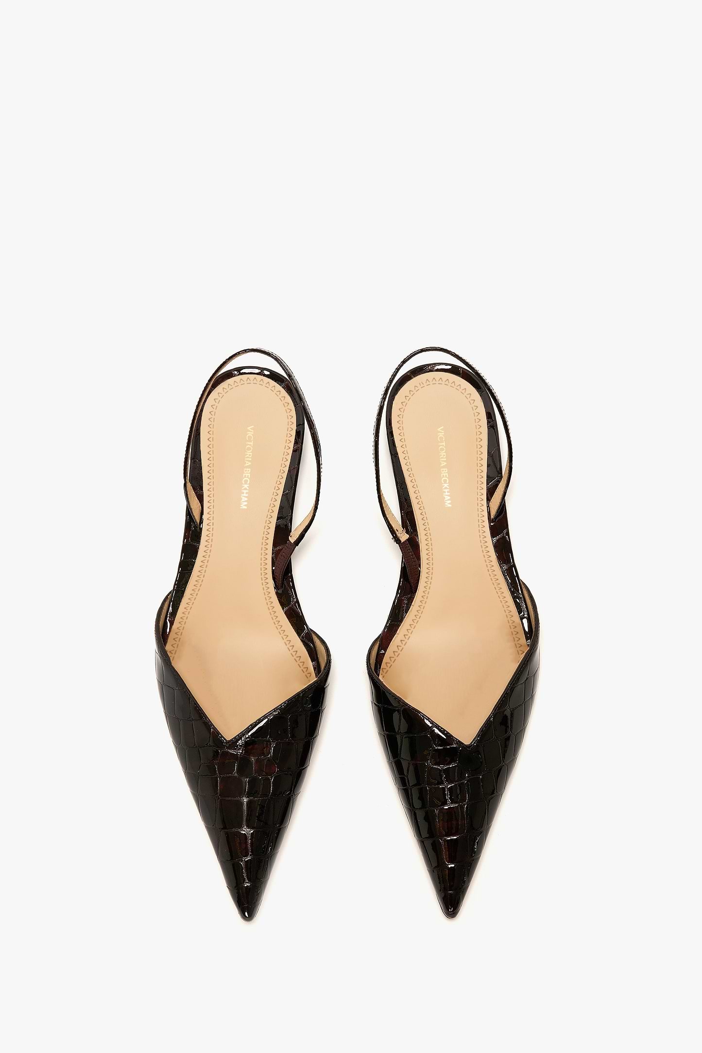 Victoria Angle Halter Back Flat Black Croc Embossed Leather